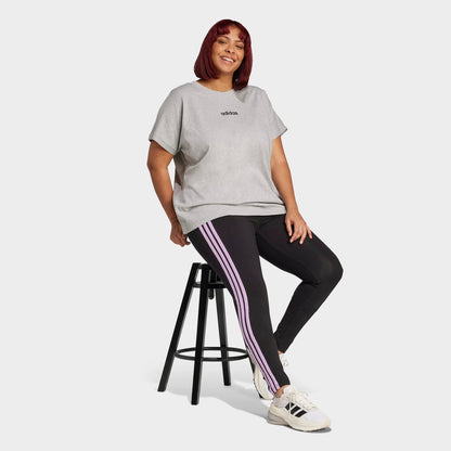 Women's adidas Essentials 3-Stripes Cotton Leggings (Plus Size) - Black/Clear Pink