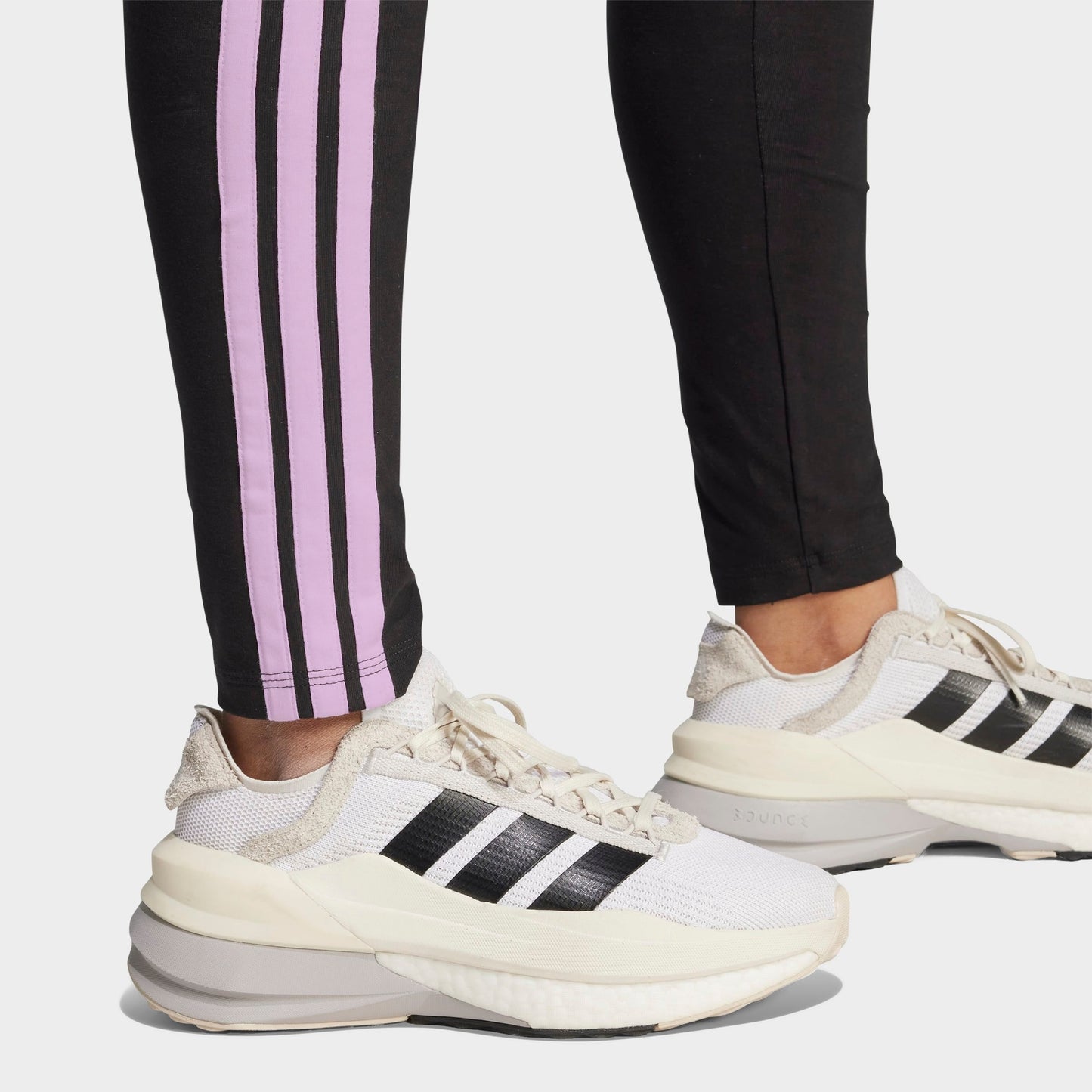 Women's adidas Essentials 3-Stripes Cotton Leggings (Plus Size) - Black/Clear Pink