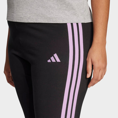 Women's adidas Essentials 3-Stripes Cotton Leggings (Plus Size) - Black/Clear Pink