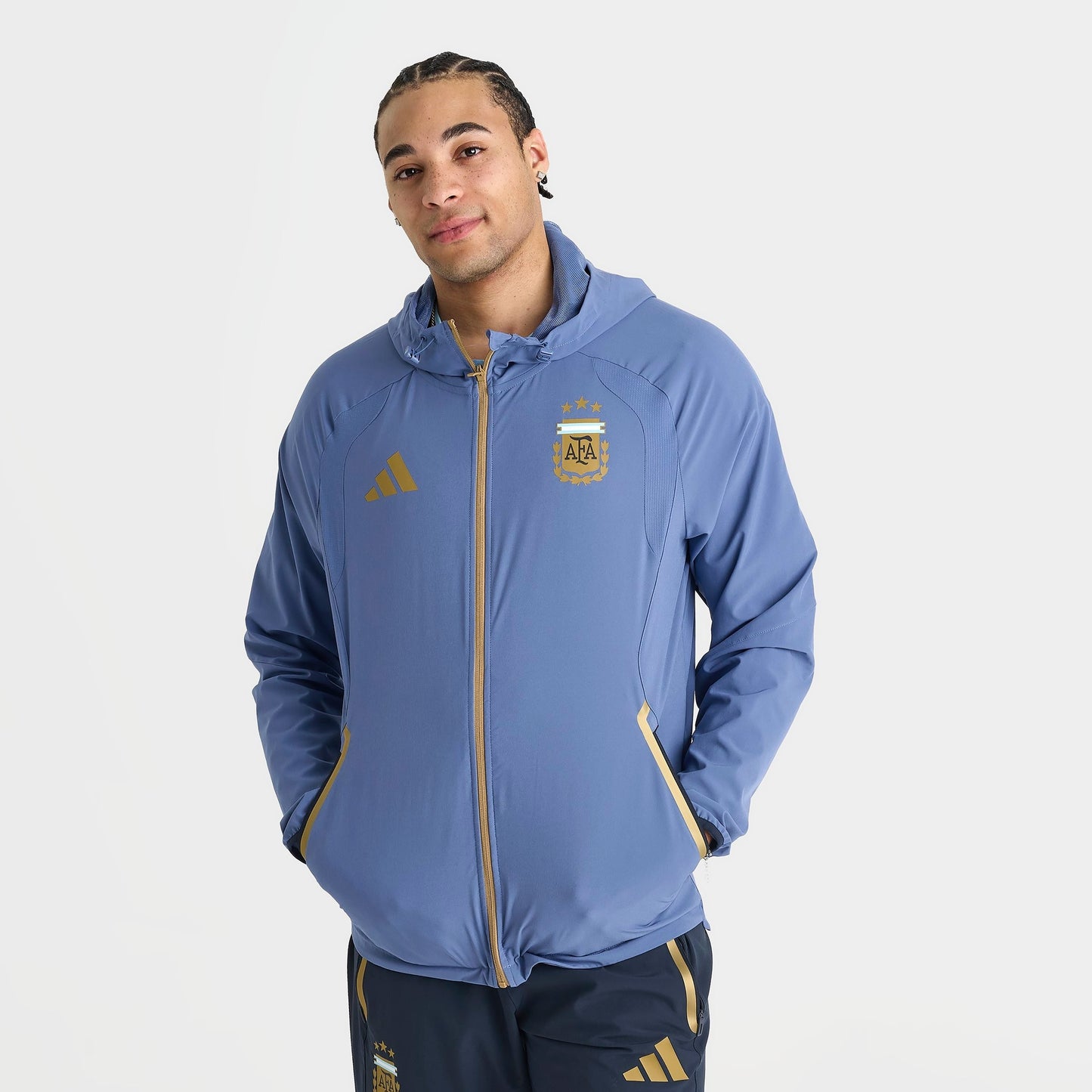 Men's adidas Argentina Tiro Travel Full-Zip Windbreaker Jacket - Crew Blue