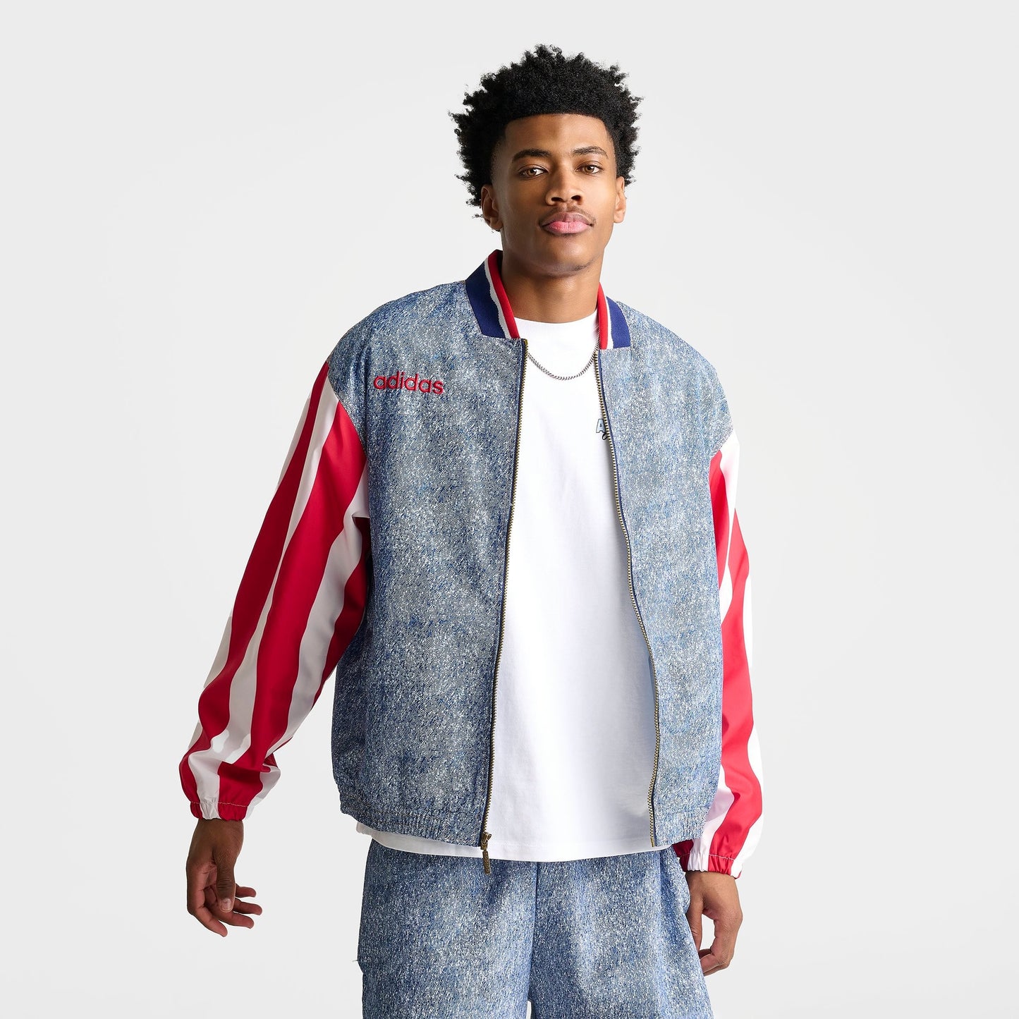Men's adidas Denim Graphic Track Top - White/Dark Blue