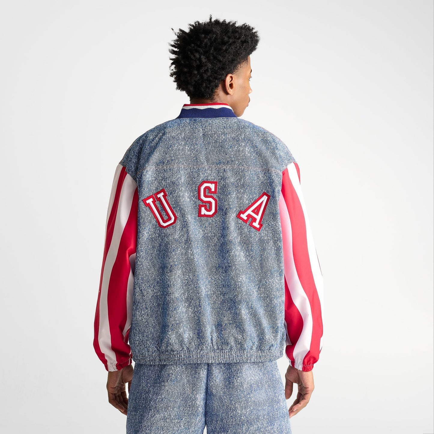 Men's adidas Denim Graphic Track Top - White/Dark Blue
