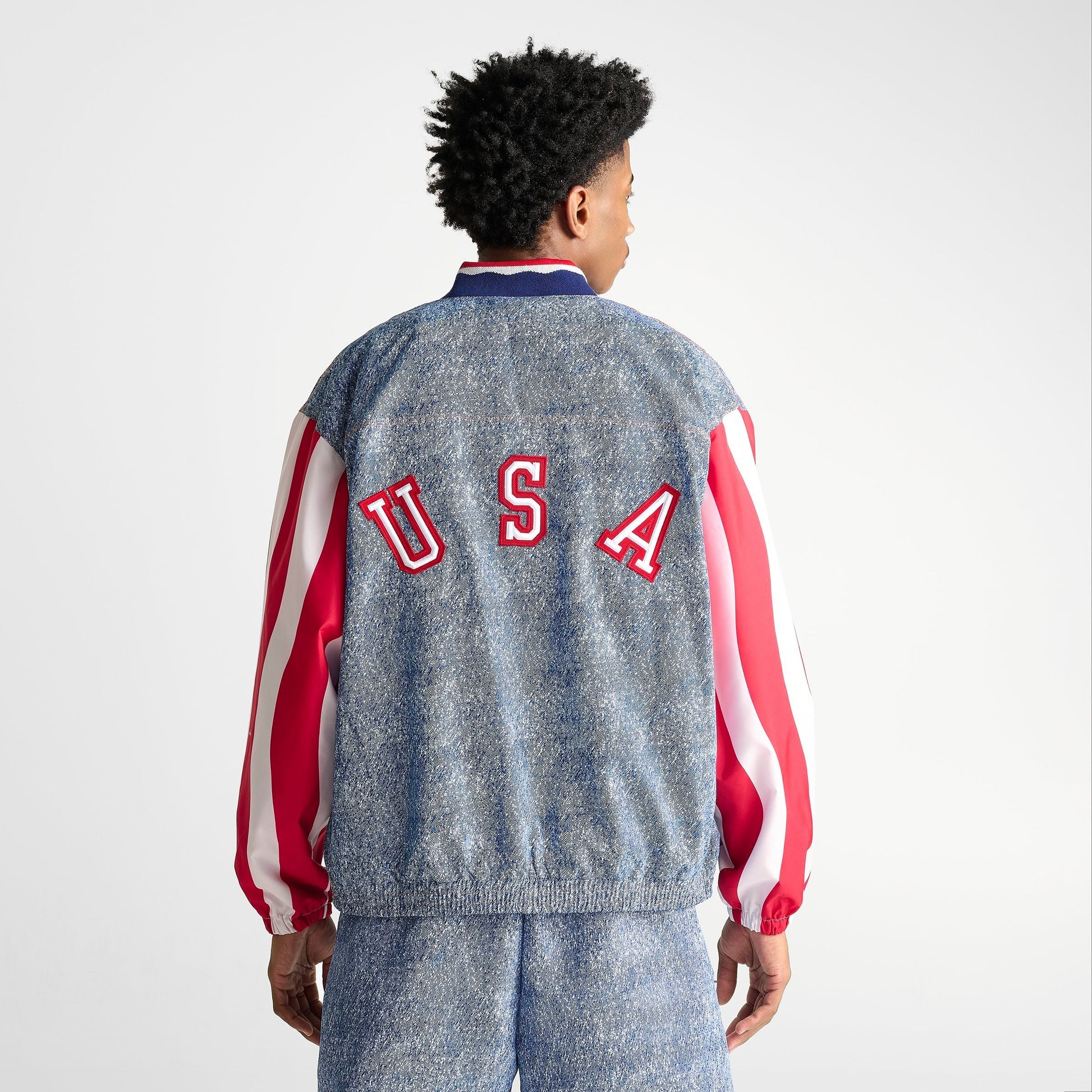 Men's adidas Denim Graphic Track Top - White/Dark Blue