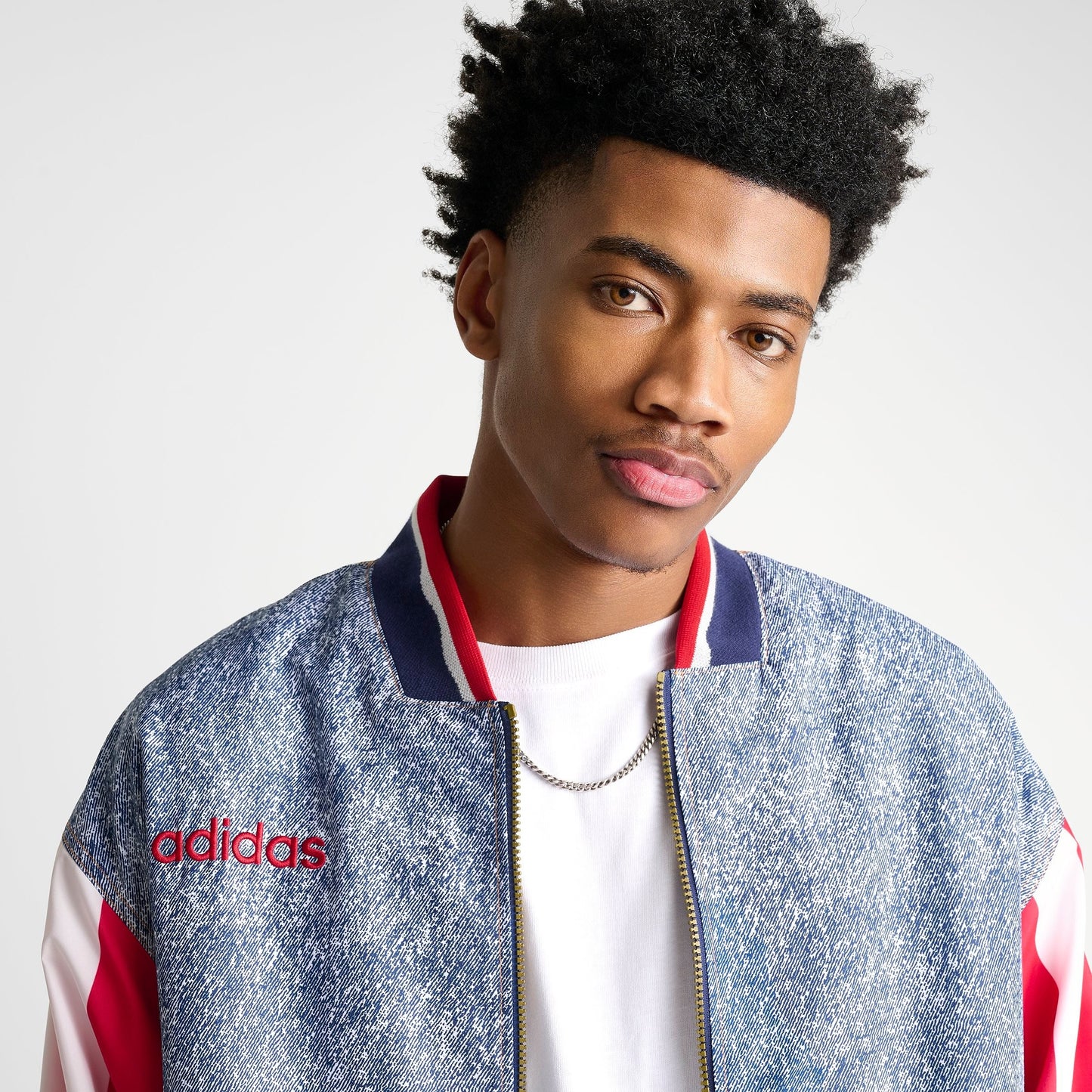 Men's adidas Denim Graphic Track Top - White/Dark Blue