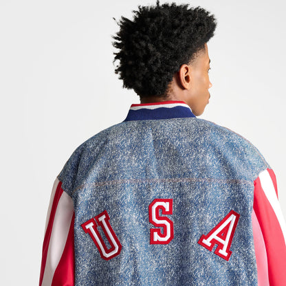 Men's adidas Denim Graphic Track Top - White/Dark Blue