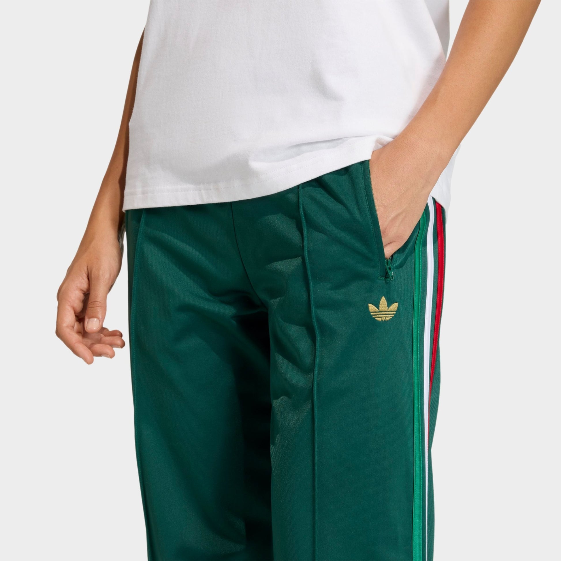 Women's adidas Originals Firebird Classic Track Pants - Team Dark Green/Bold Green/White/Better Scarlet