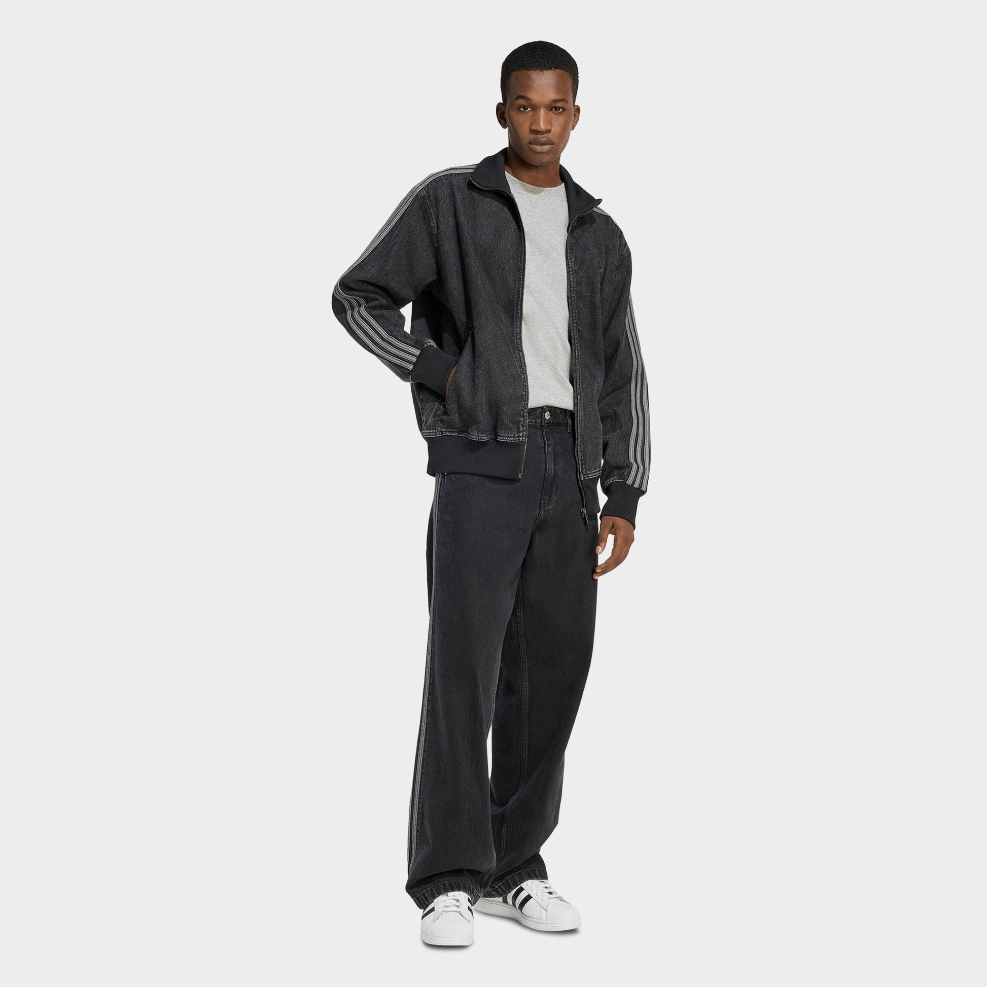 Men's adidas Originals Adicolor Denim Firebird Track Top - True Black Denim