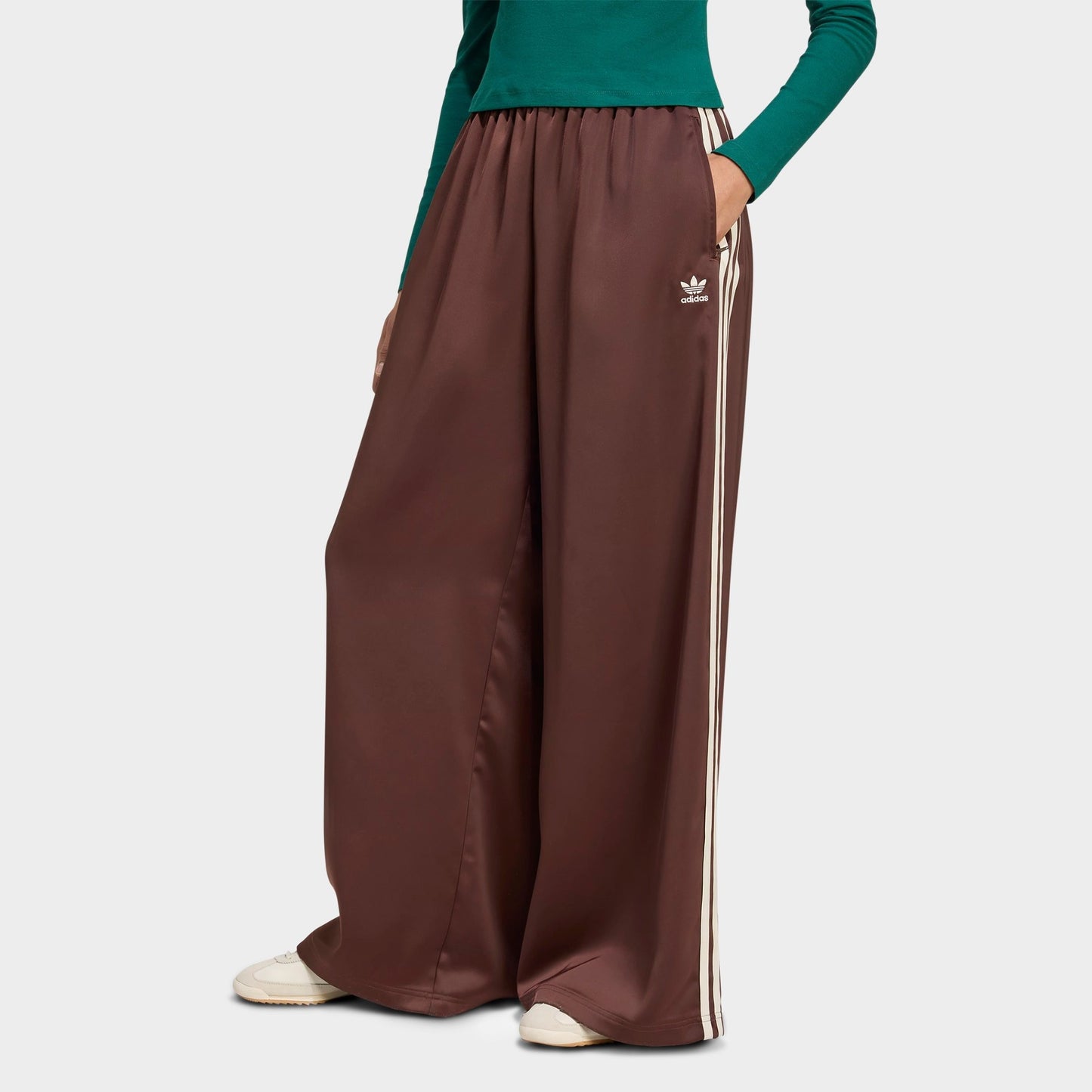 Women's adidas Originals adicolor Satin Wide Leg Track Pants - Auburn/Cream White