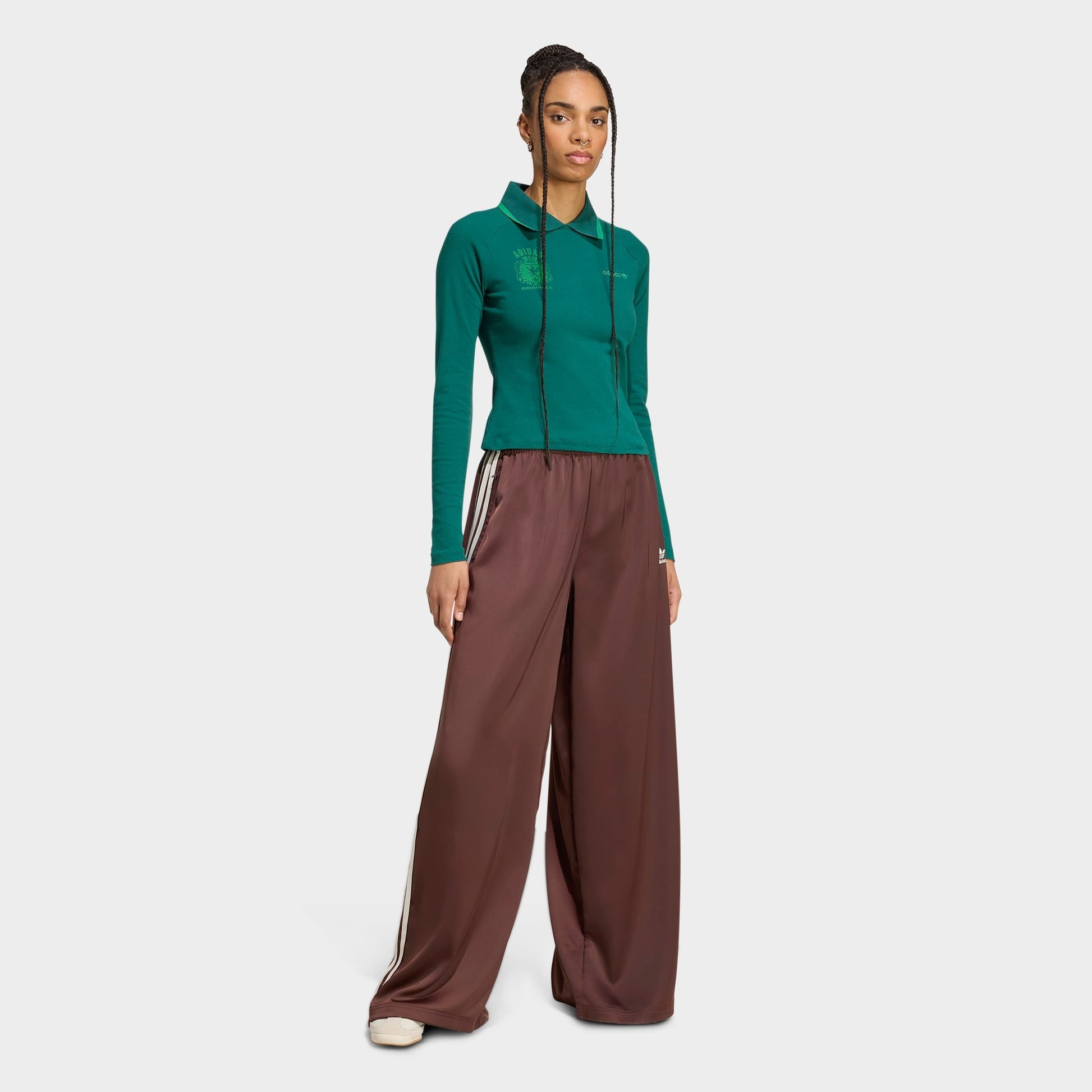 Women's adidas Originals adicolor Satin Wide Leg Track Pants - Auburn/Cream White