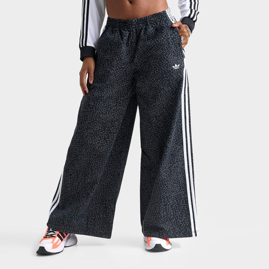 Women's adidas Originals Firebird Allover Print Oversized Denim Pants - Black/Grey Six