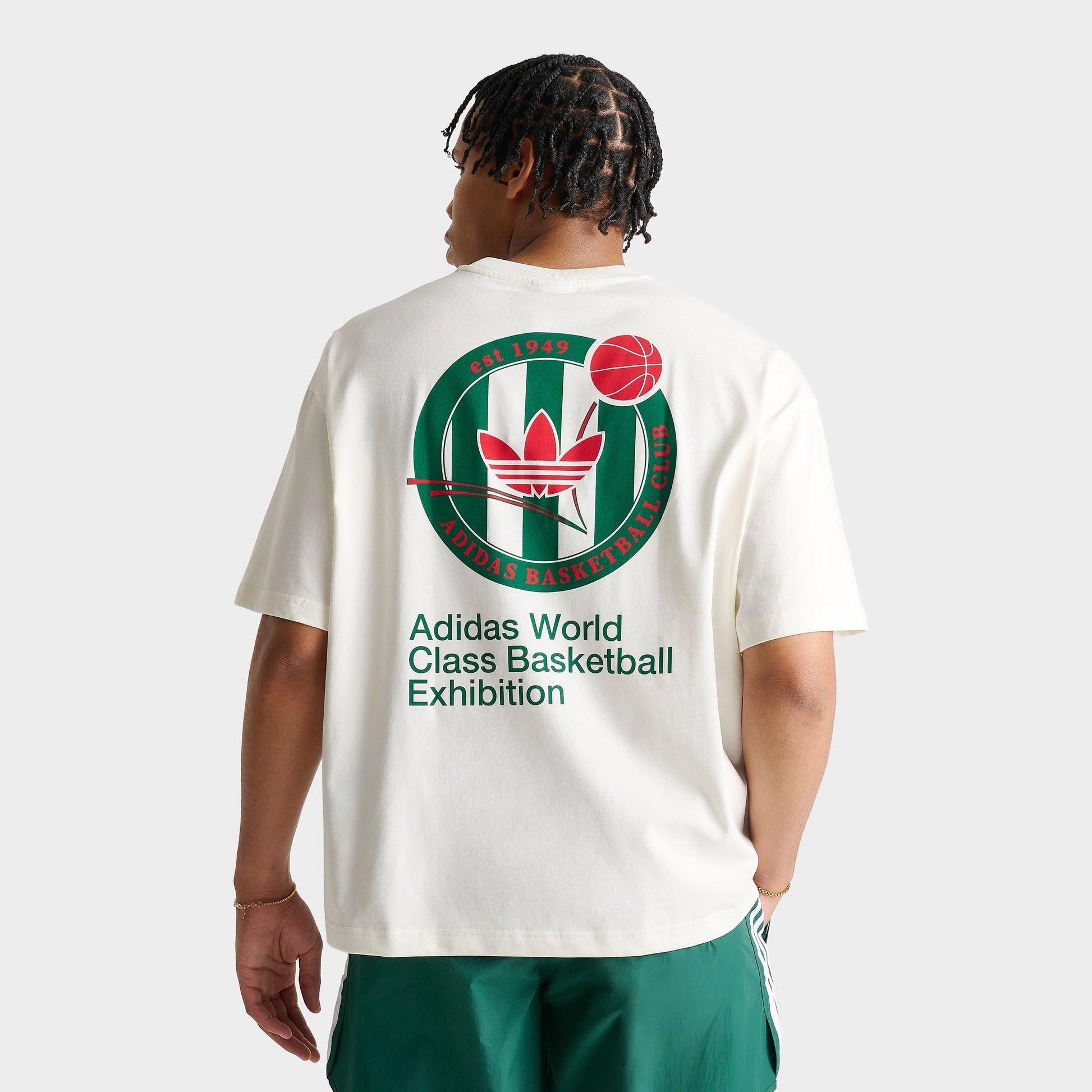 Men's adidas Originals Basketball Crest T-Shirt - White/Off White/Bold Green