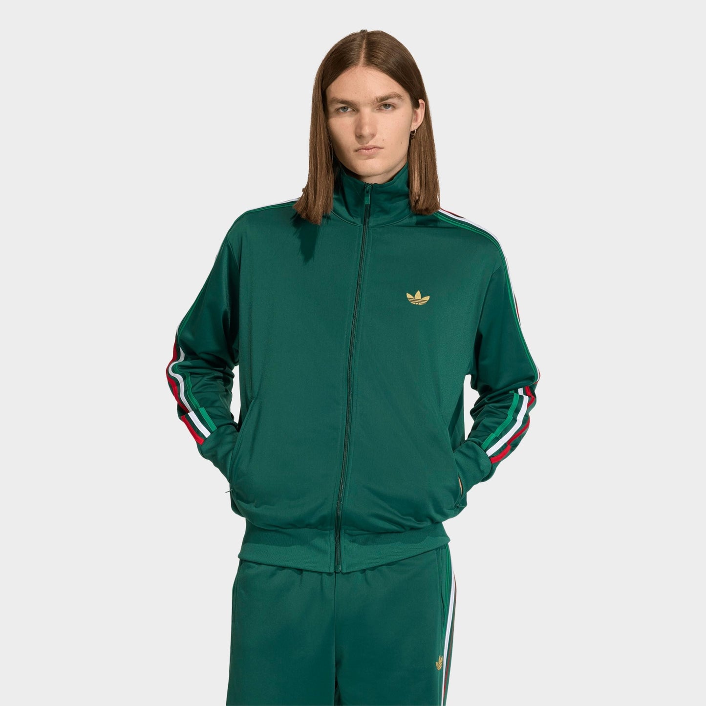 Men's adidas Originals adicolor Sport Firebird Track Jacket - Team Dark Green/Bold Green/White