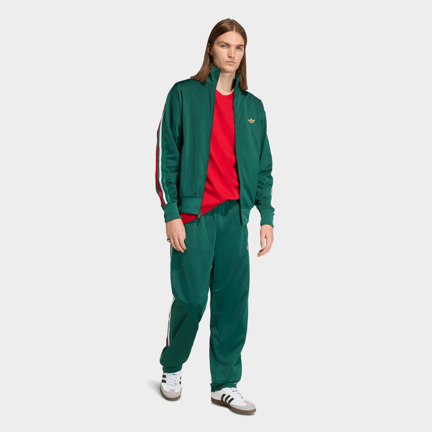 Men's adidas Originals adicolor Sport Firebird Track Jacket - Team Dark Green/Bold Green/White
