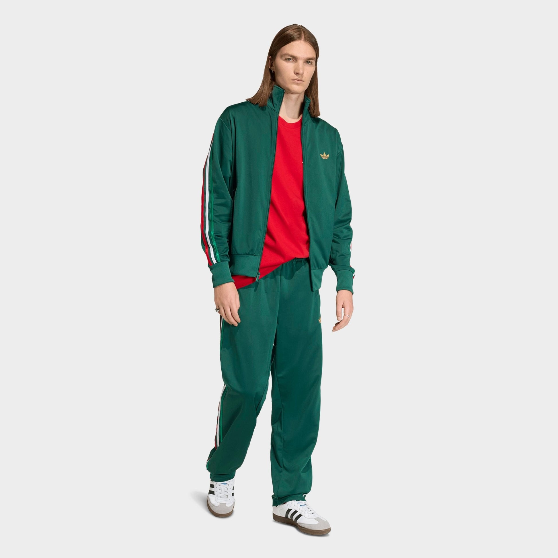 Men's adidas Originals adicolor Sport Firebird Track Jacket - Team Dark Green/Bold Green/White