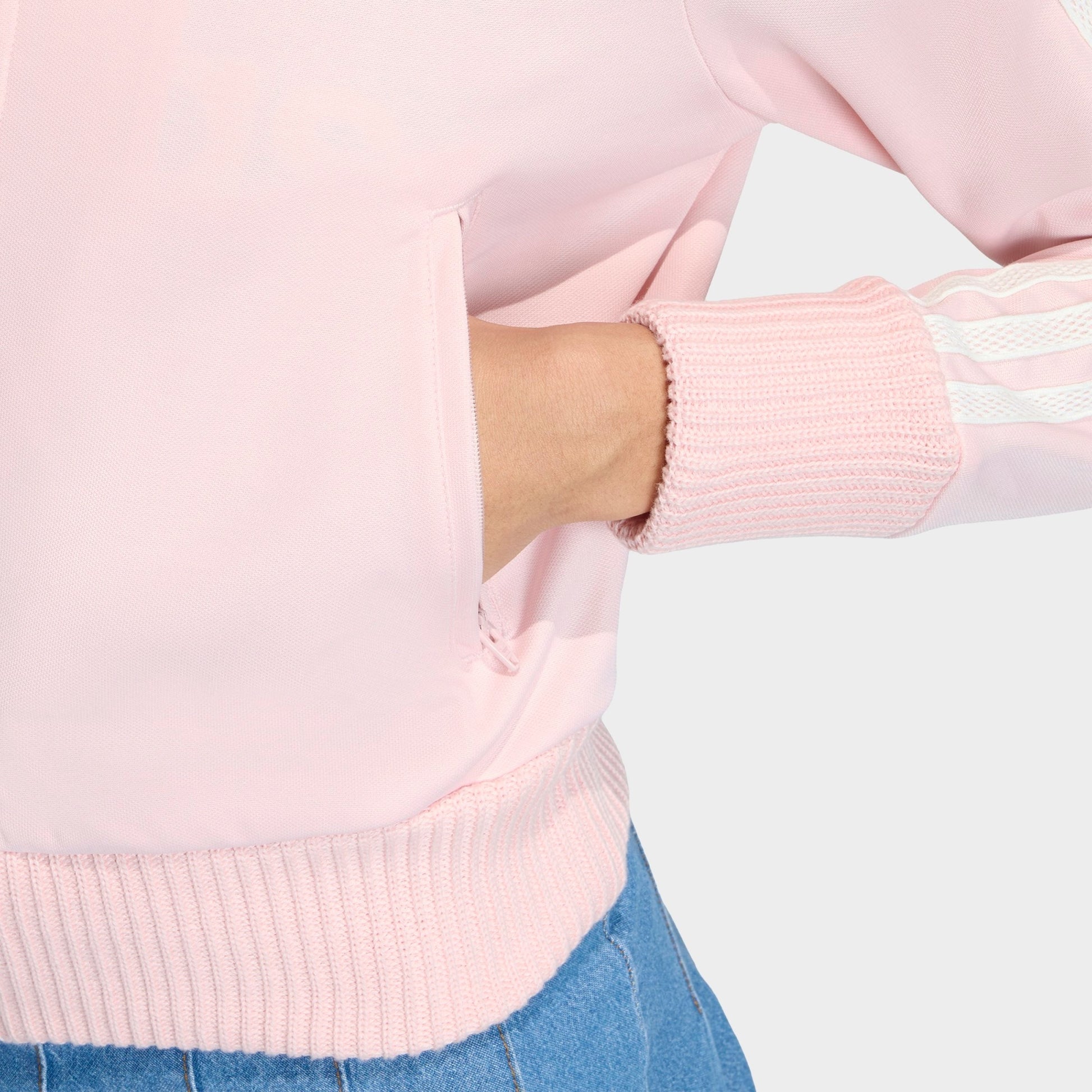 Women's adidas Originals Firebird Knitted Crochet Details Track Top - Sandy Pink