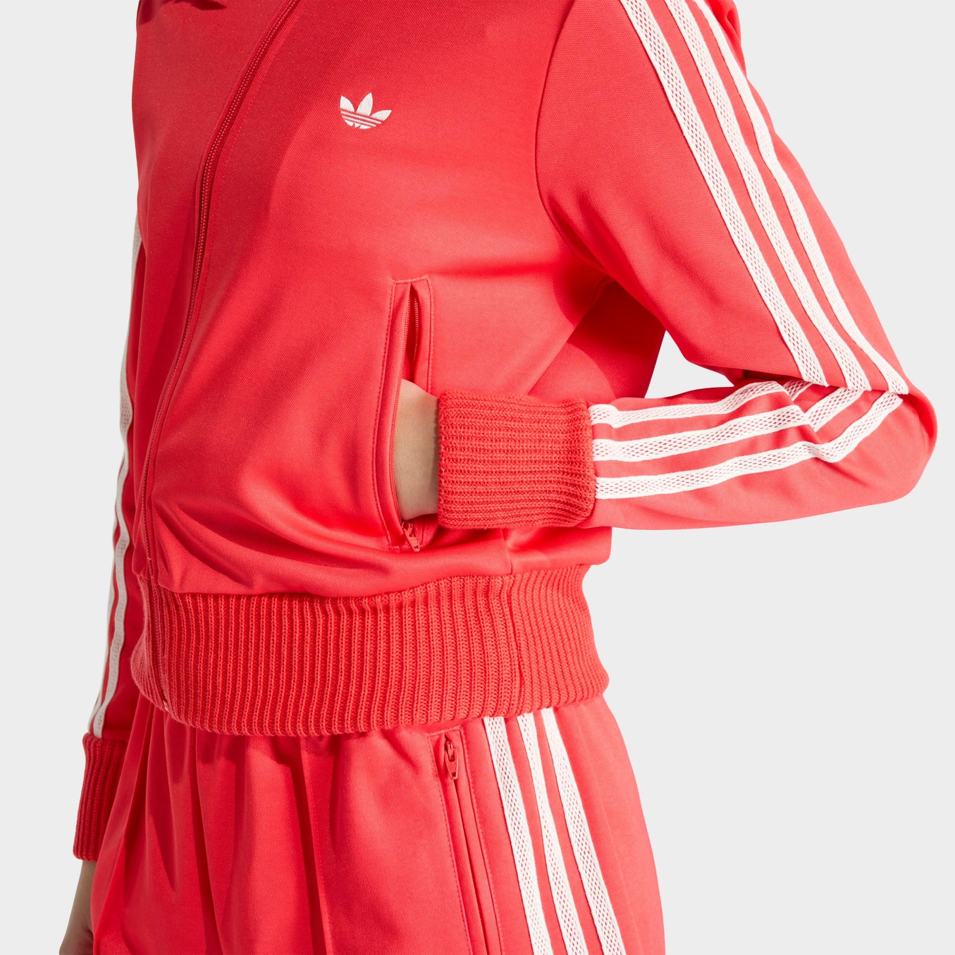 Women's adidas Originals Firebird Knitted Crochet Details Track Top - Semi Lucid Red