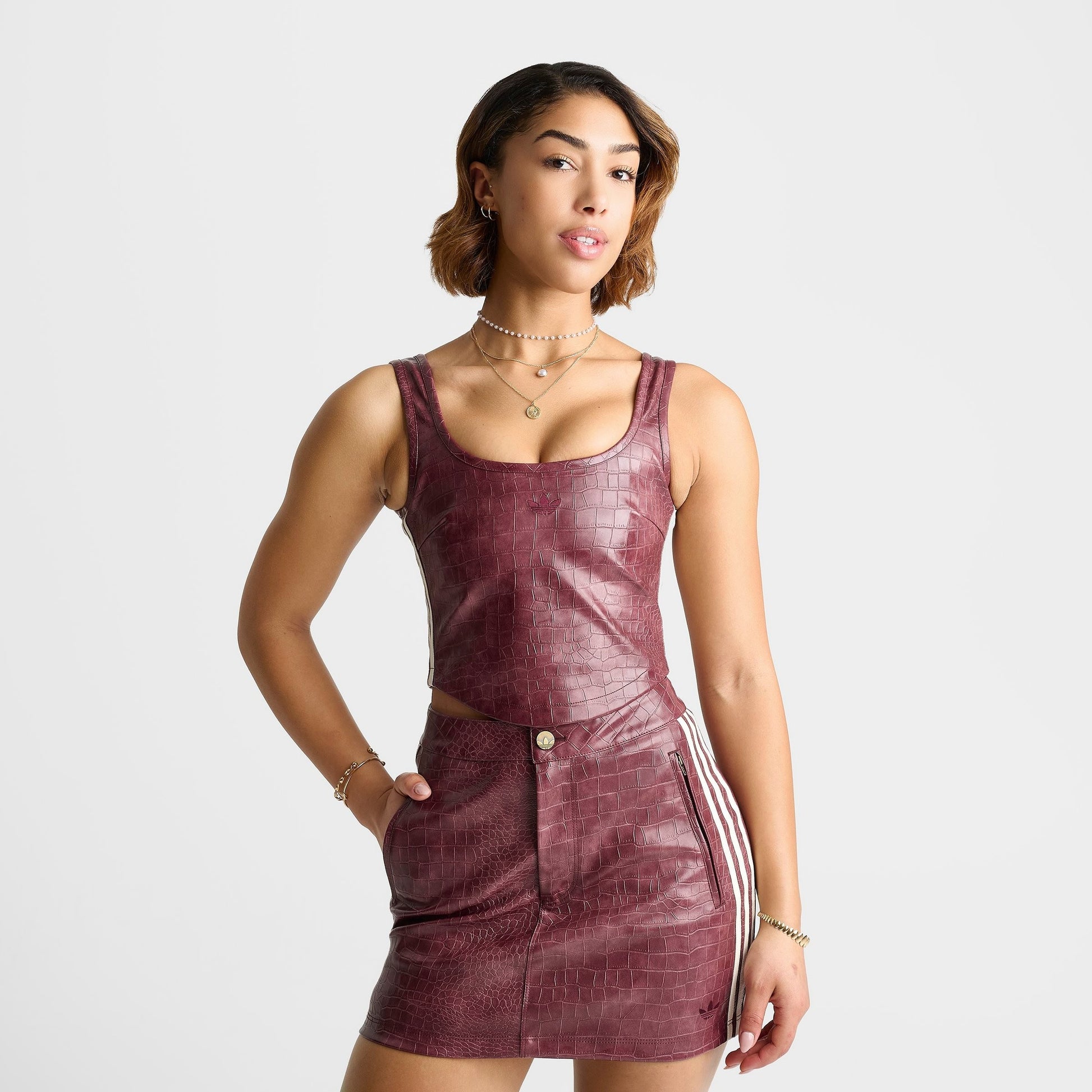 Women's adidas Originals Croc Pleather Corset Top - Maroon