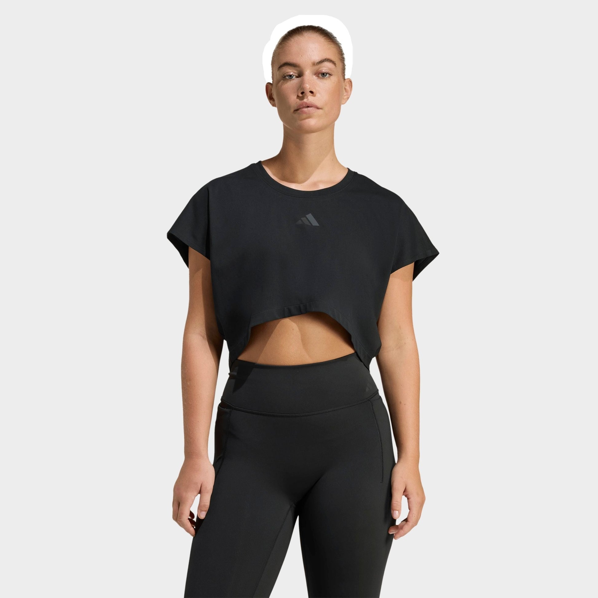 Women's adidas Power Workout Cropped Boxy 3-Stripes Tank - Black