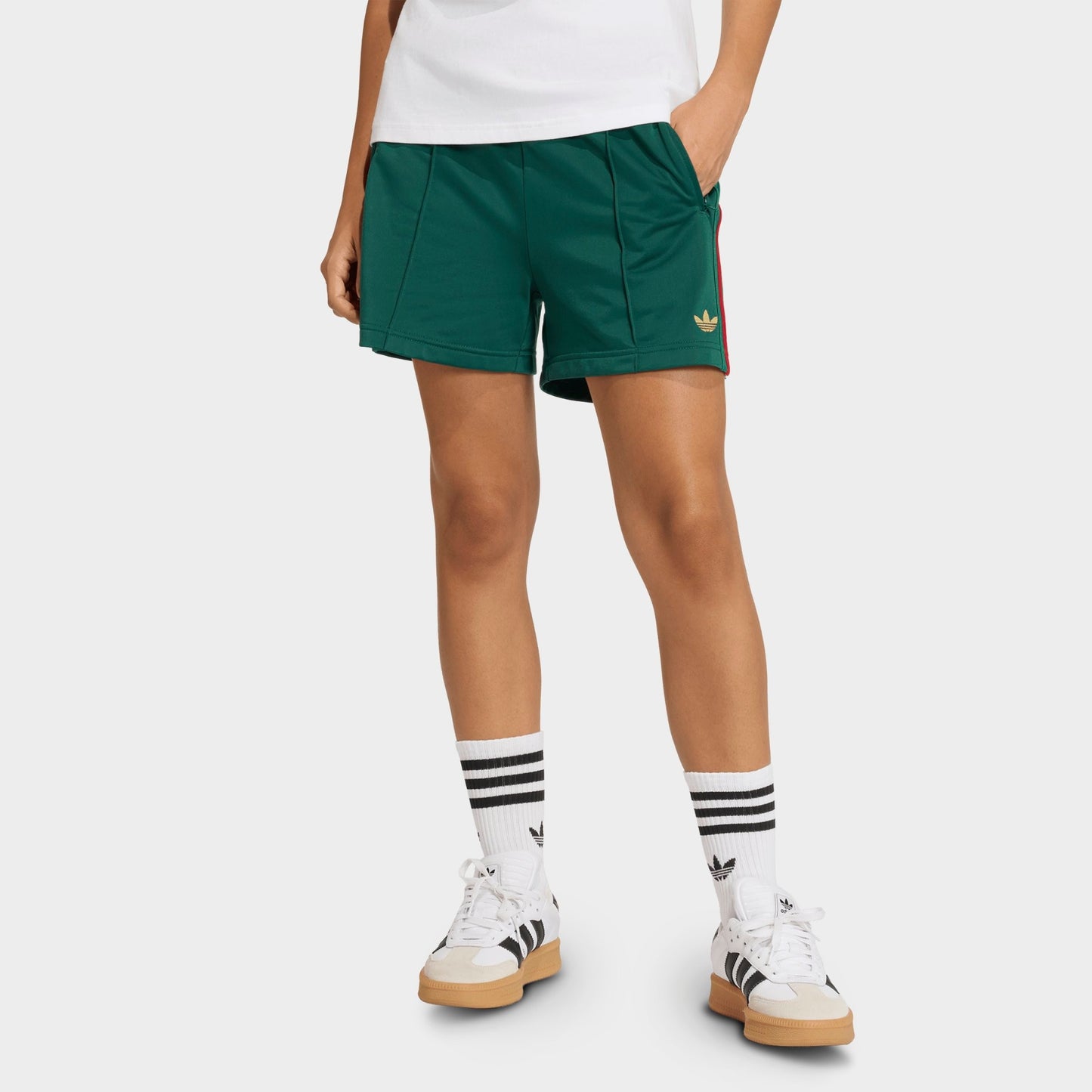Women's adidas Originals Firebird Classic Shorts - Team Dark Green/Bold Green/White/Better Scarlet