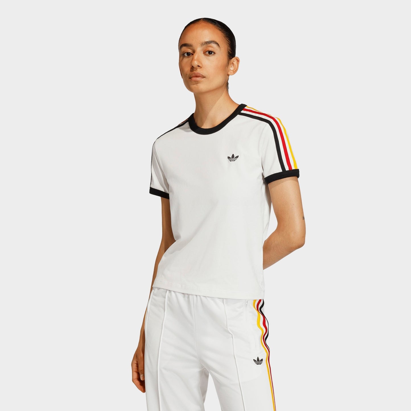 Women's adidas Originals 3-Stripes Slim T-Shirt - Cloud White/Black/Team Power Red 2/Collegiate Gold