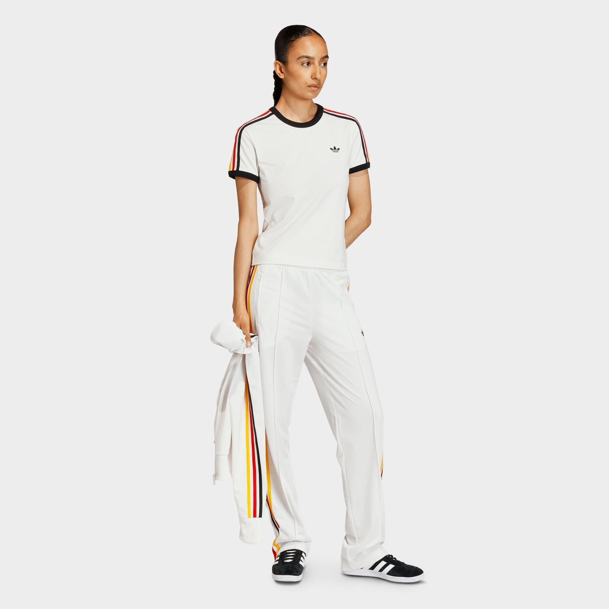 Women's adidas Originals 3-Stripes Slim T-Shirt - Cloud White/Black/Team Power Red 2/Collegiate Gold