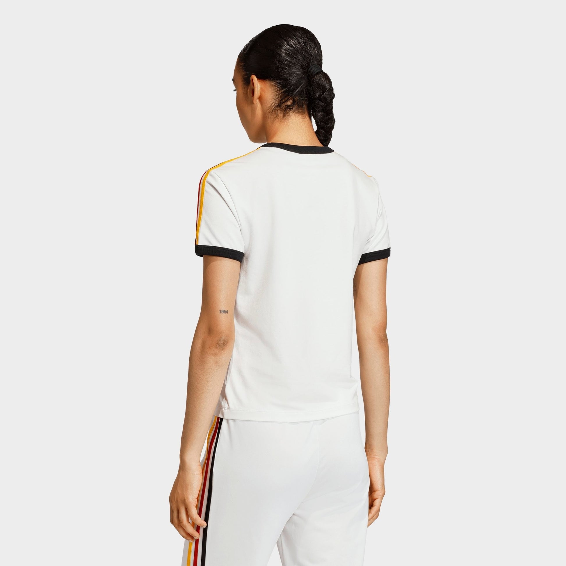 Women's adidas Originals 3-Stripes Slim T-Shirt - Cloud White/Black/Team Power Red 2/Collegiate Gold