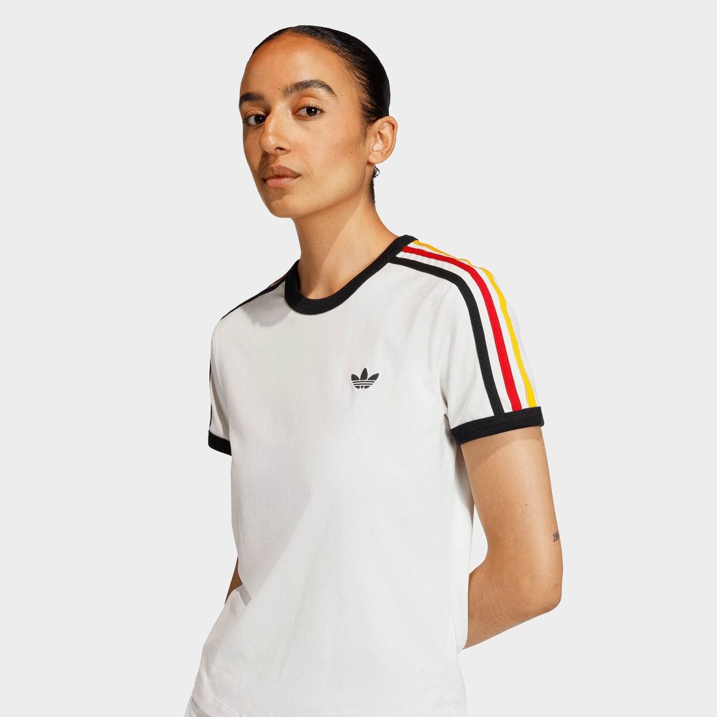 Women's adidas Originals 3-Stripes Slim T-Shirt - Cloud White/Black/Team Power Red 2/Collegiate Gold