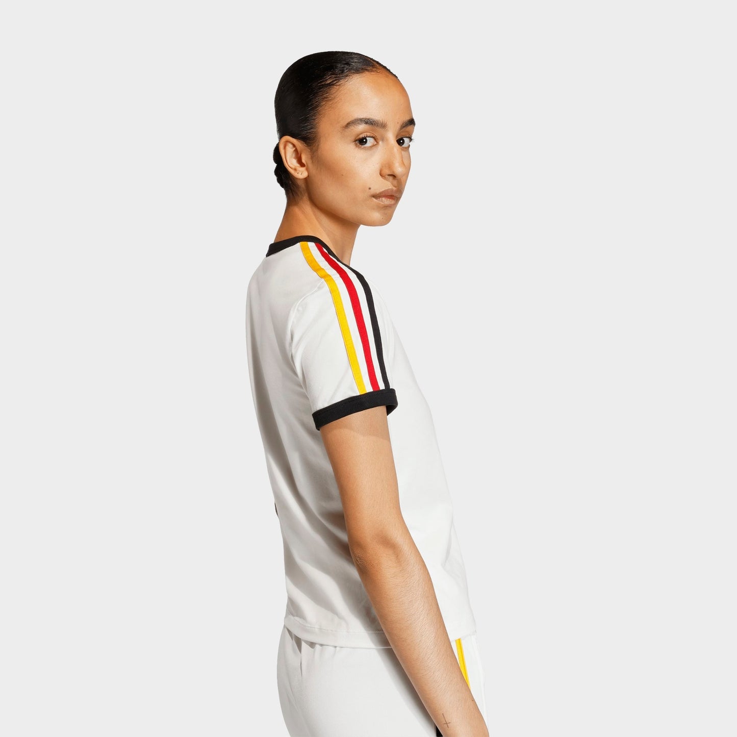 Women's adidas Originals 3-Stripes Slim T-Shirt - Cloud White/Black/Team Power Red 2/Collegiate Gold