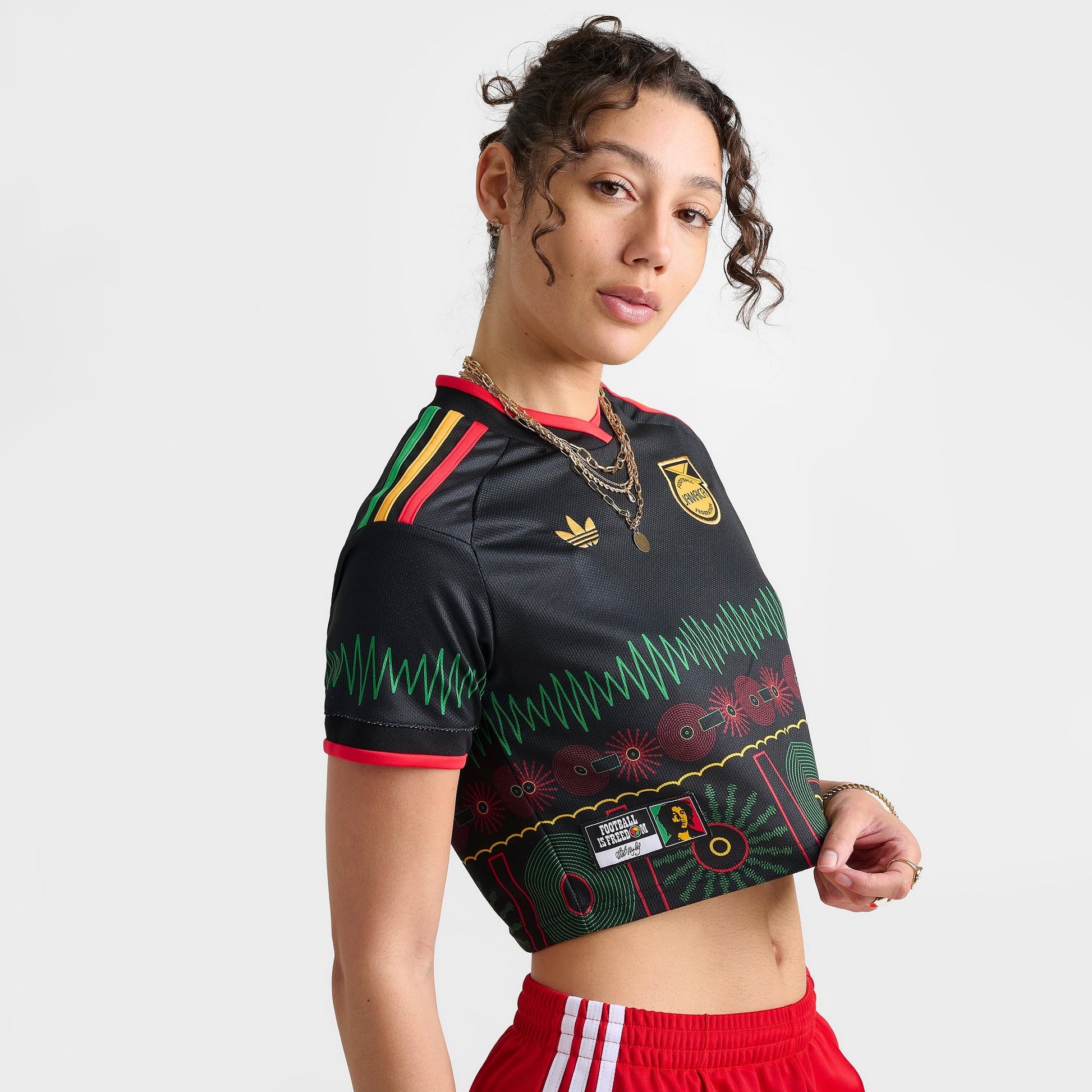 Women's adidas Originals Jamaica 26 x Bob Marley Away Cropped Jersey - Black
