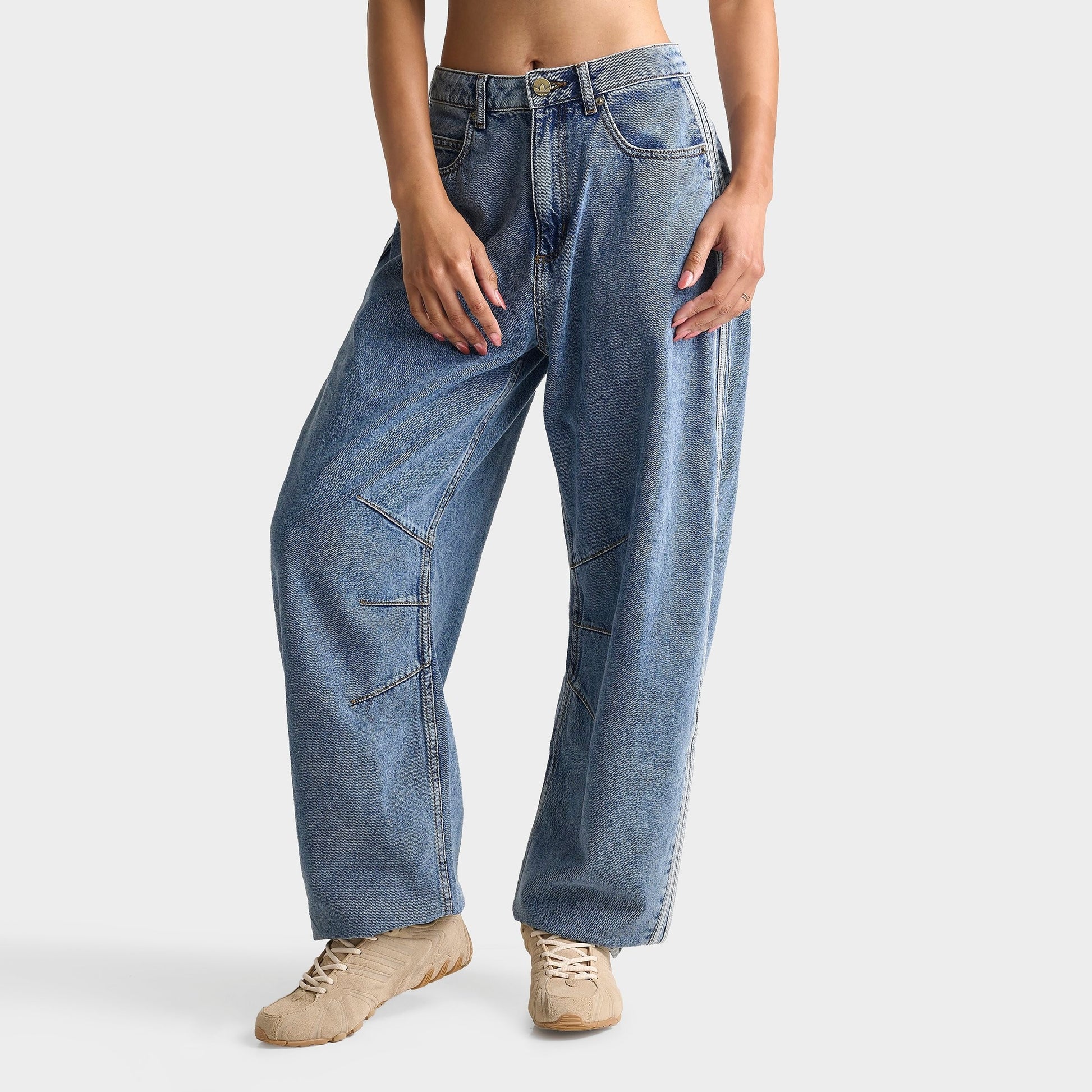 Women's adidas Originals High-Rise Barrel Leg Denim Pants - Worn Blue Denim