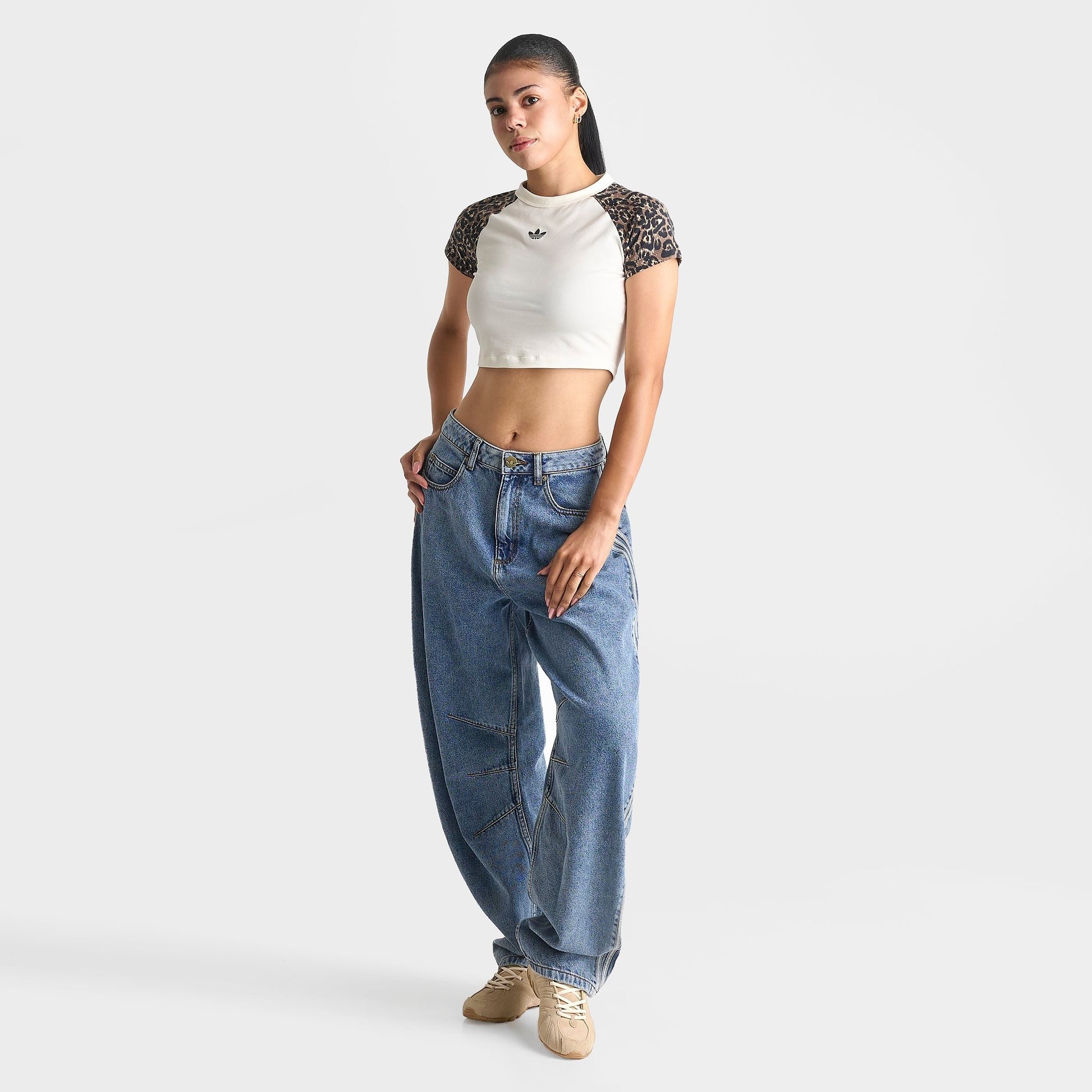 Women's adidas Originals High-Rise Barrel Leg Denim Pants - Worn Blue Denim