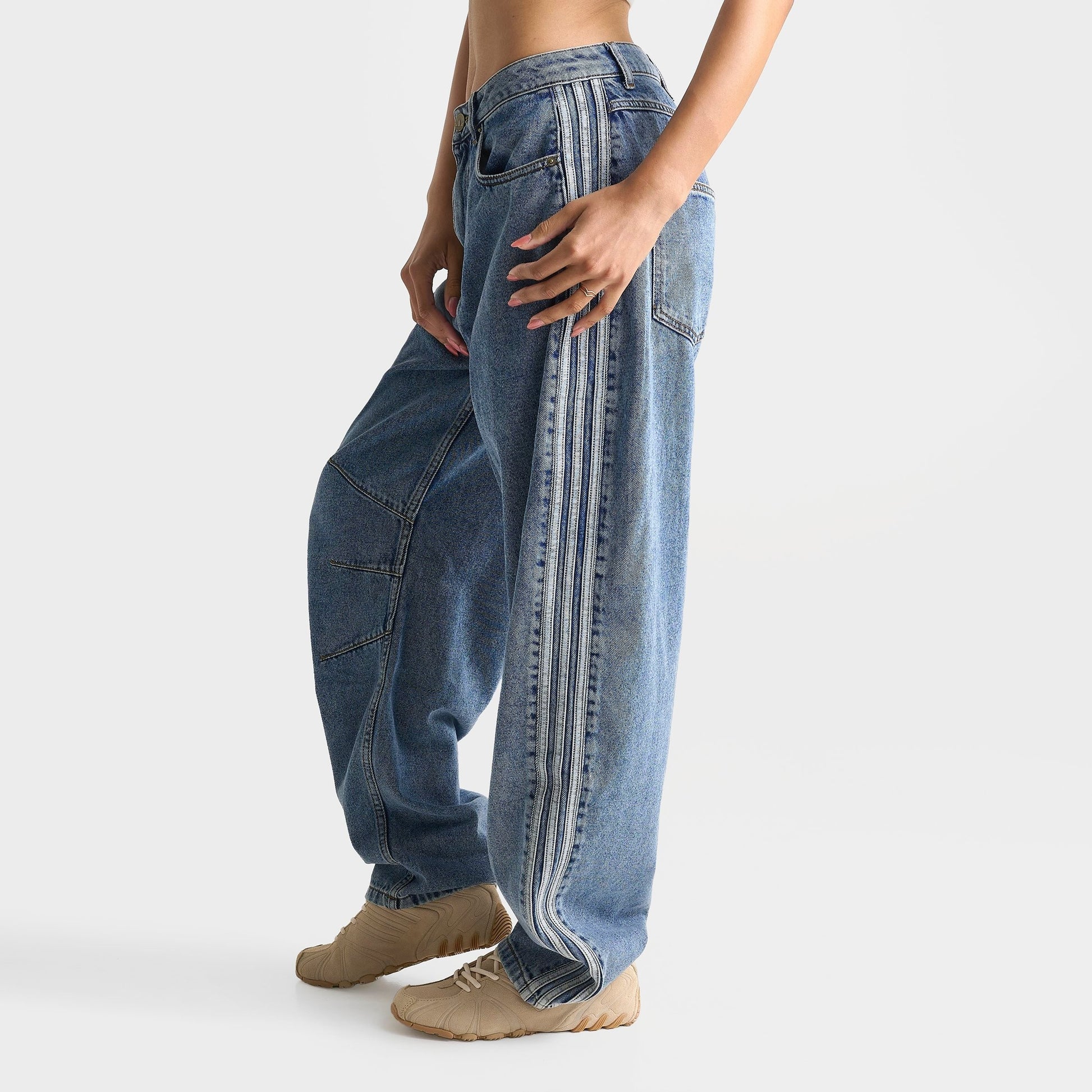 Women's adidas Originals High-Rise Barrel Leg Denim Pants - Worn Blue Denim