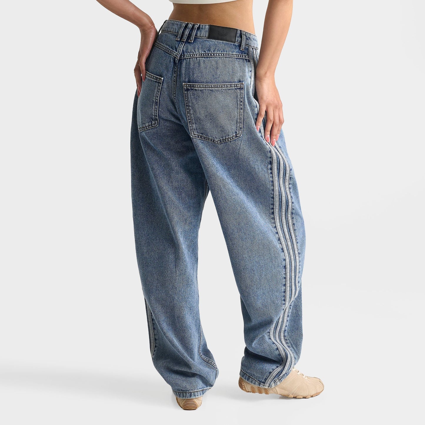 Women's adidas Originals High-Rise Barrel Leg Denim Pants - Worn Blue Denim