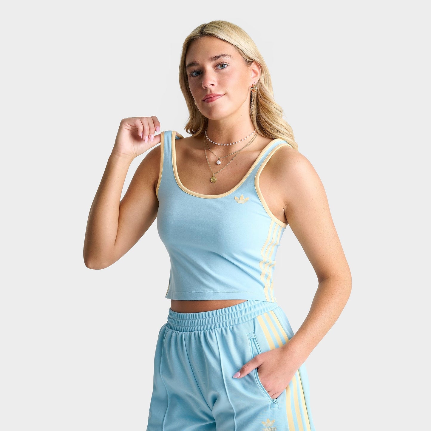 Women's adidas adicolor 3-Stripes Slim Tank Top - Icey Blue/Orange Tint