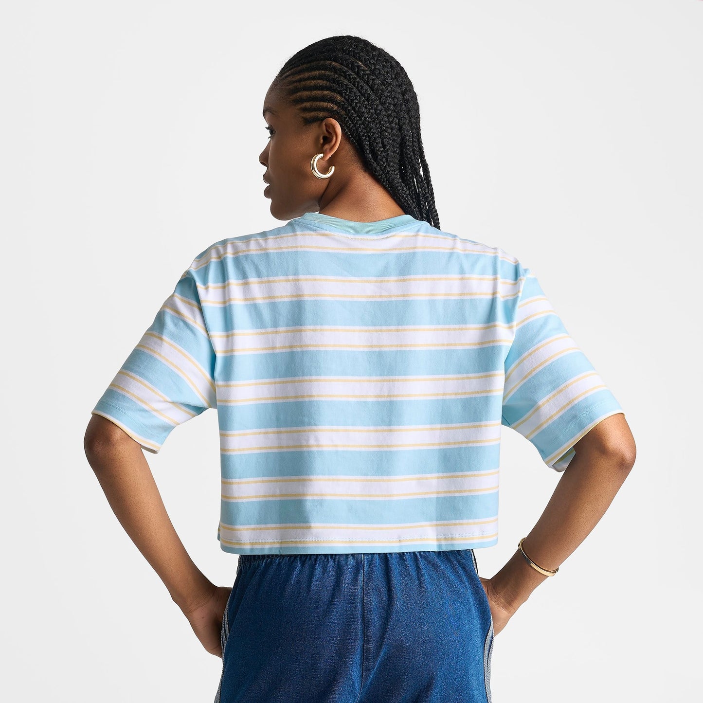 Women's adidas Originals Striped Oversized Cropped T-Shirt - Icey Blue/Orange Tint
