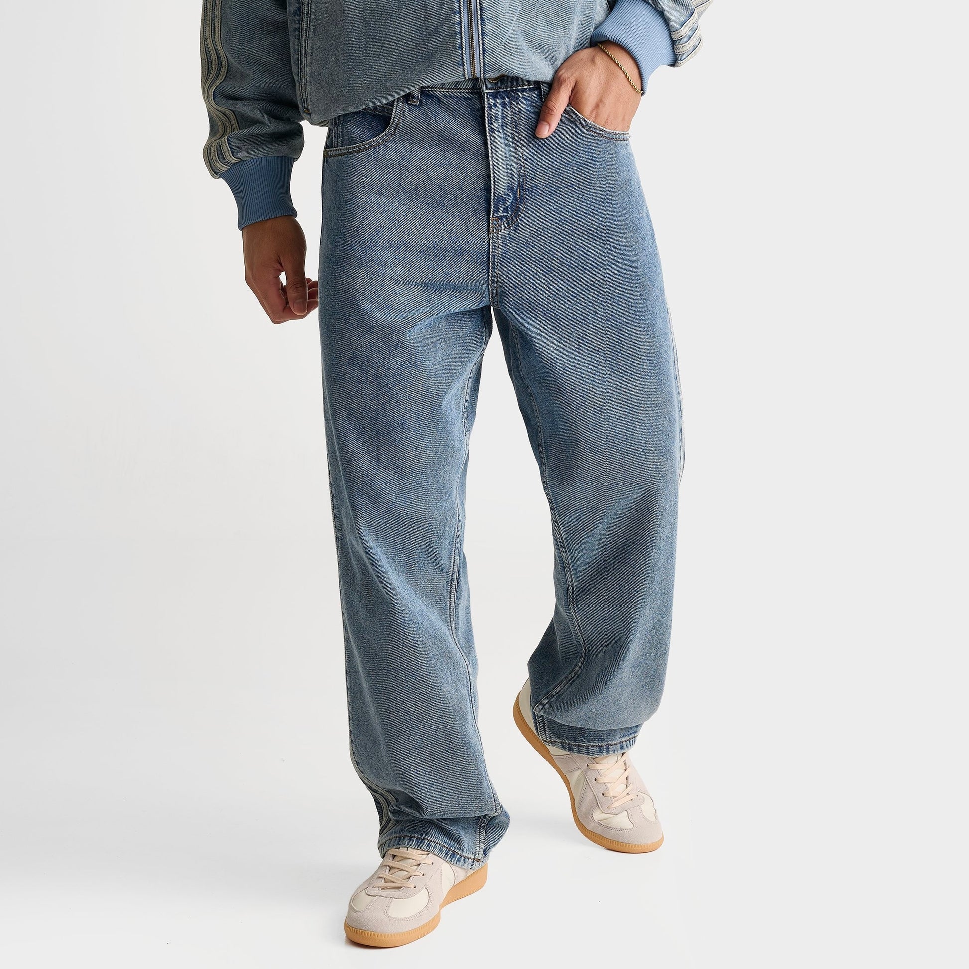 Men's adidas Originals Firebird Adicolor Mid-Rise Straight Denim Jeans - Worn Blue Denim