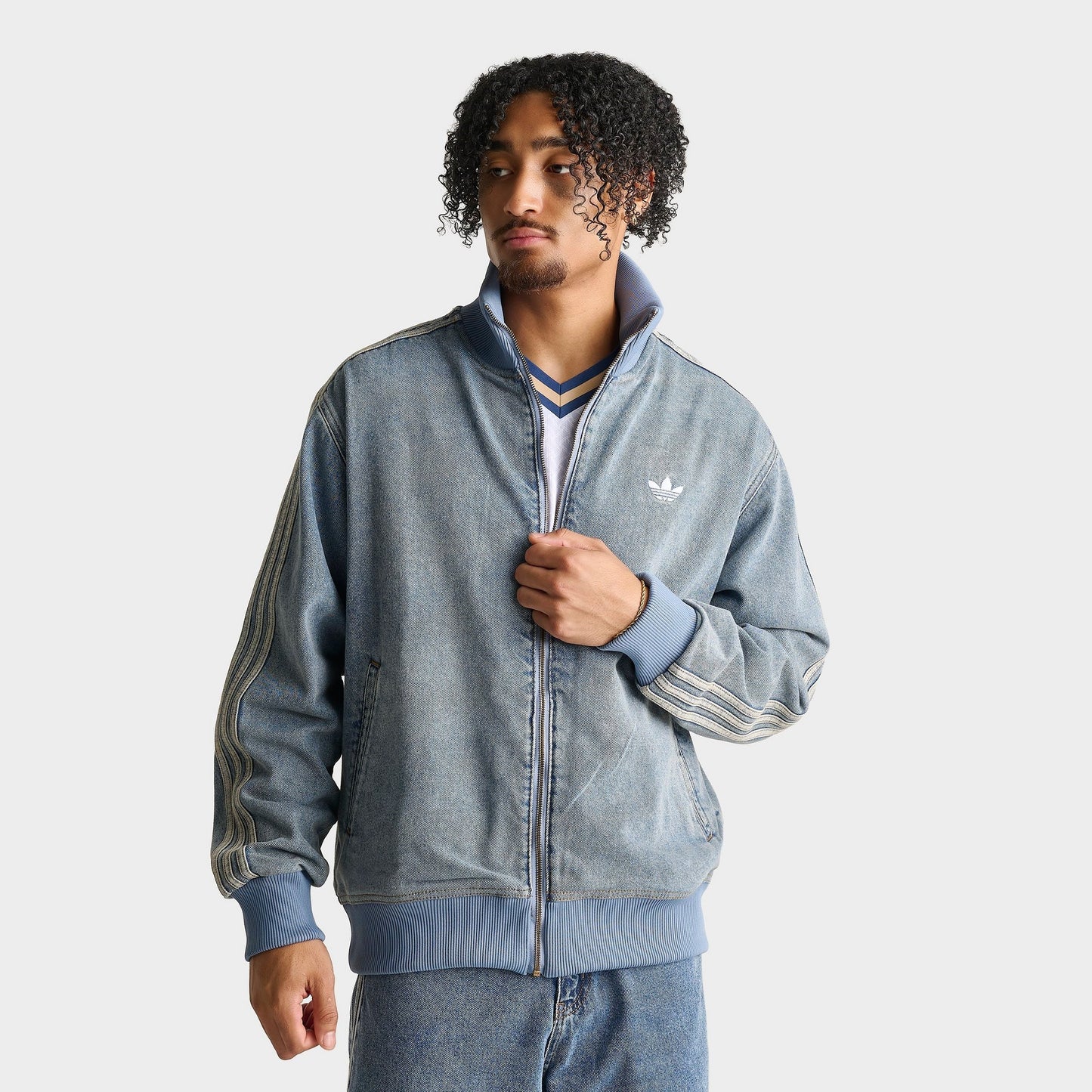 Men's adidas Originals Adicolor Denim Firebird Track Top - Worn Blue Denim