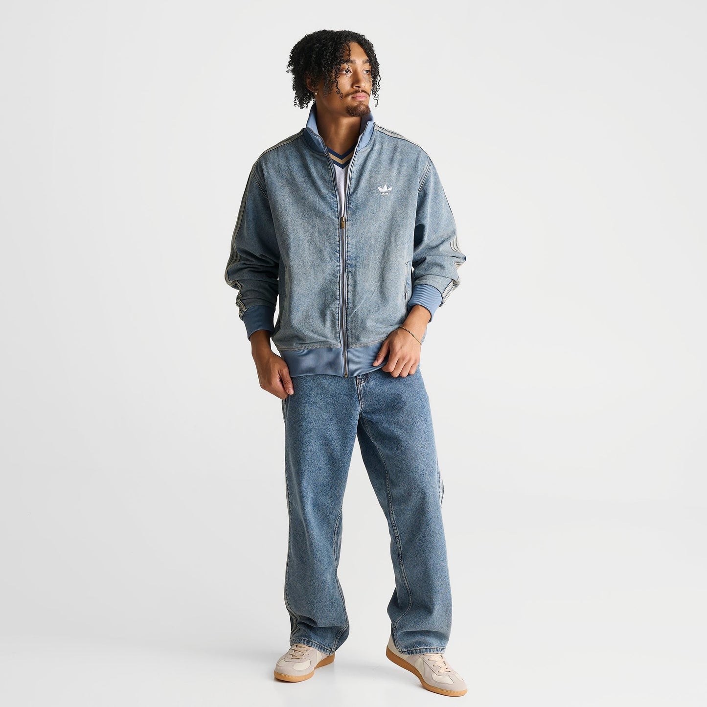 Men's adidas Originals Adicolor Denim Firebird Track Top - Worn Blue Denim