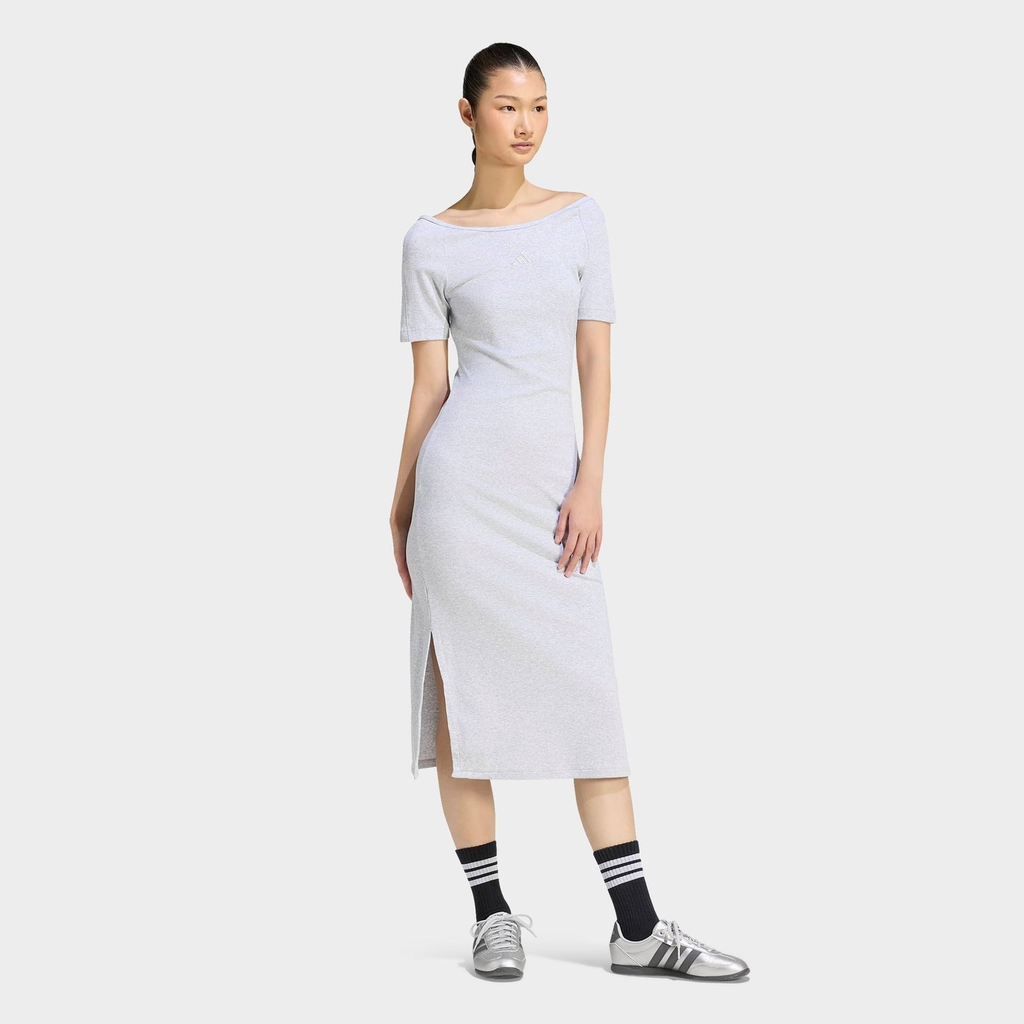 Women's adidas Sportswear Kit Small Logo Rib Dress - Light Grey Heather