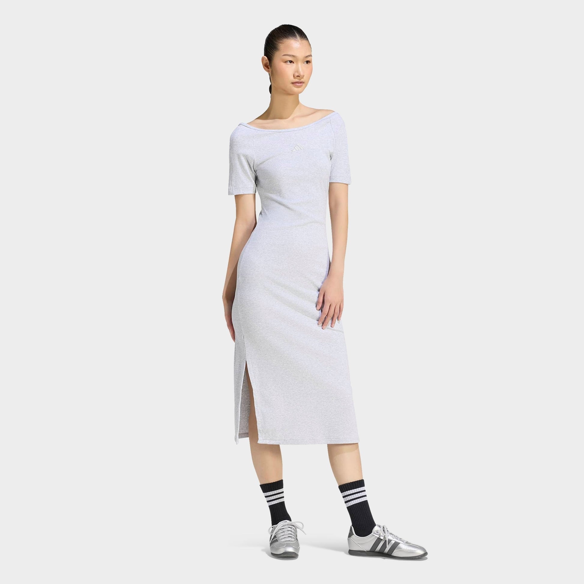 Women's adidas Sportswear Kit Small Logo Rib Dress - Light Grey Heather