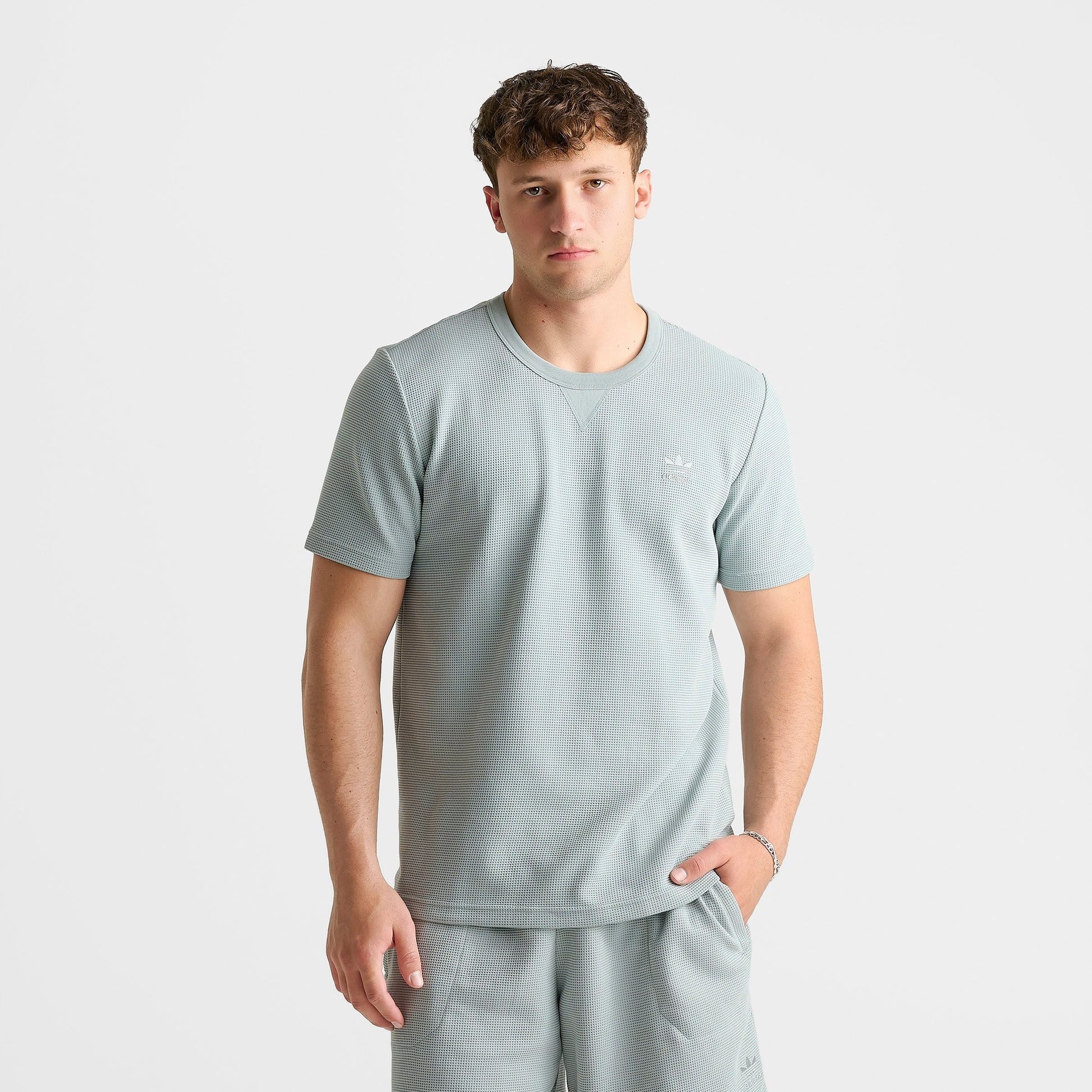 Men's adidas Originals Trefoil Essentials Waffle T-Shirt - Wonder Sage