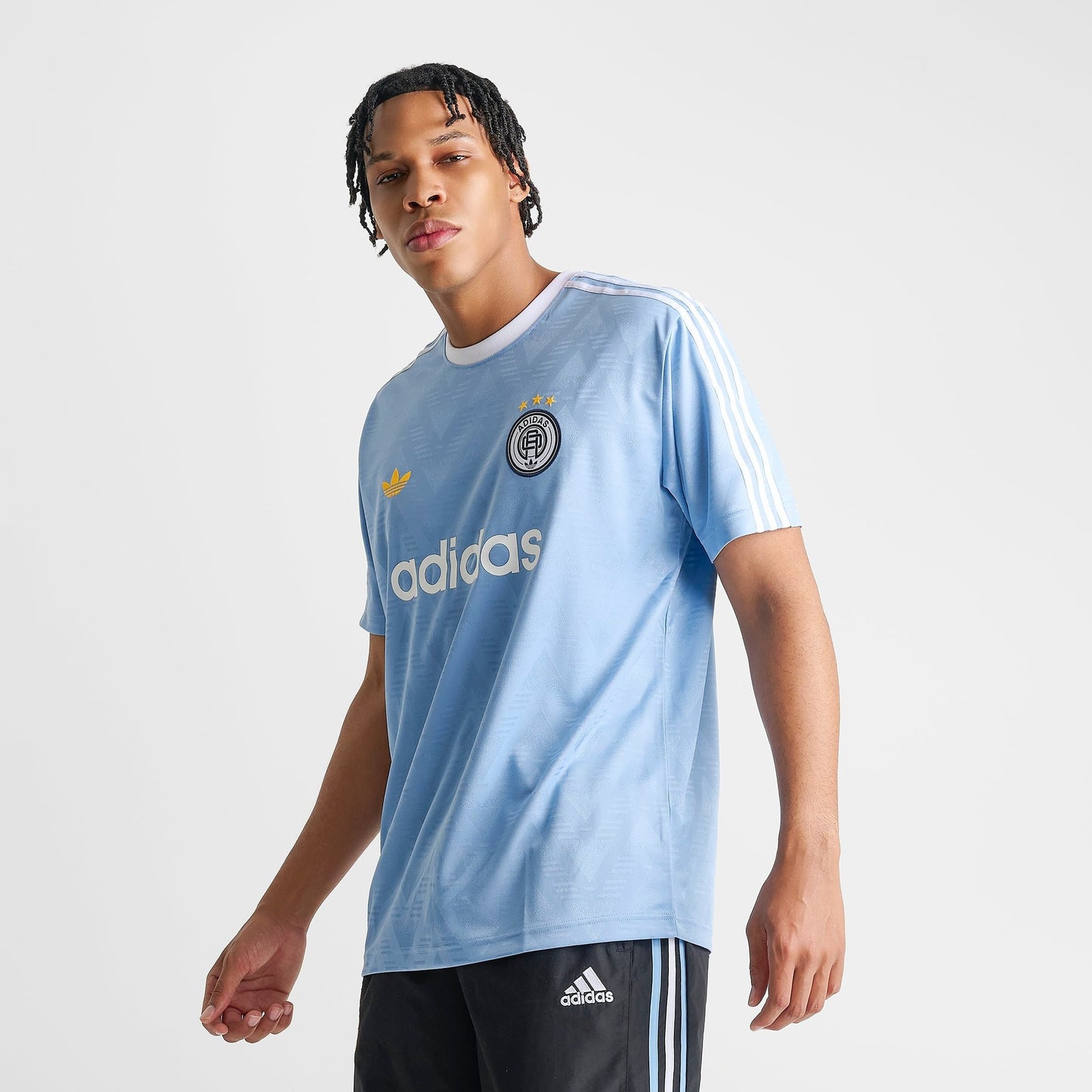 Men's adidas Originals Jacquard Print Lifestyle Soccer Jersey - Ash Blue