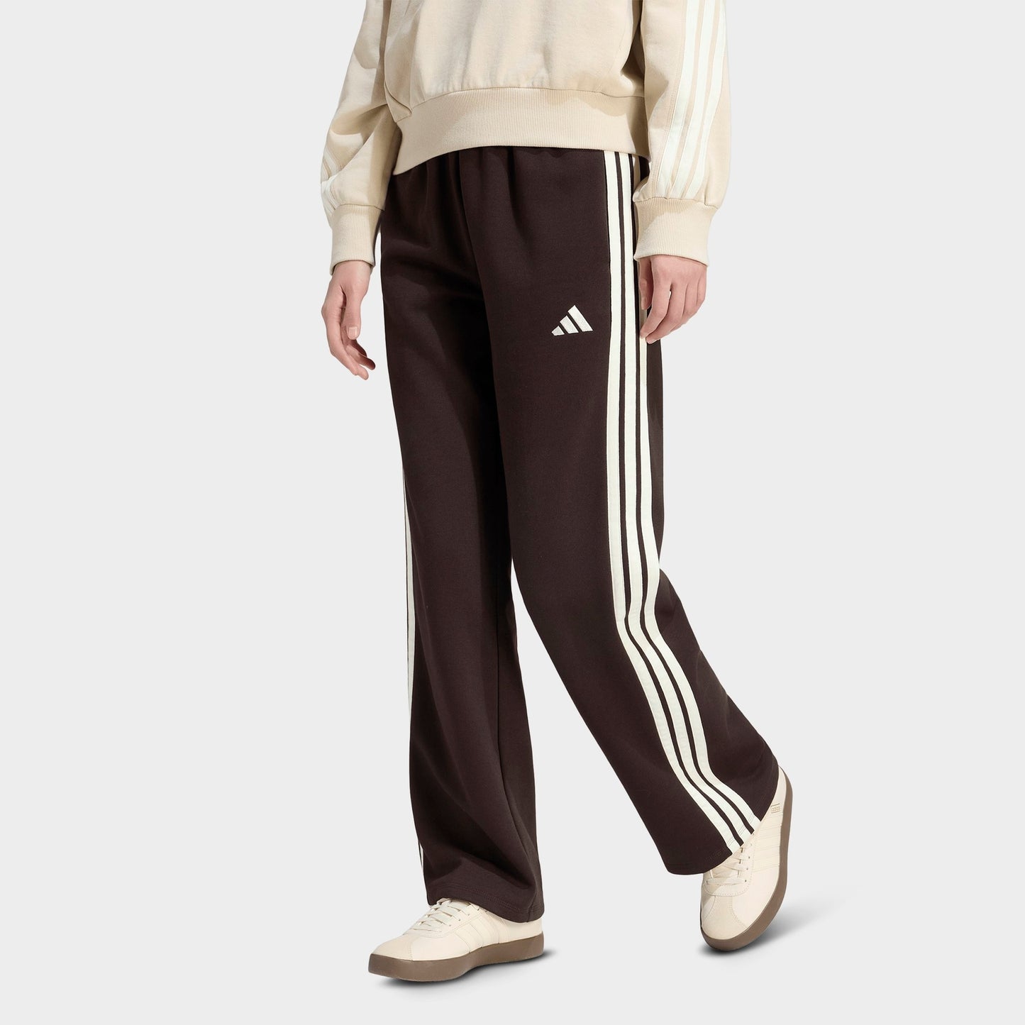 Women's adidas Essentials 3-Stripes Fleece Open Hem Pants - Aurora Coffee/Ivory