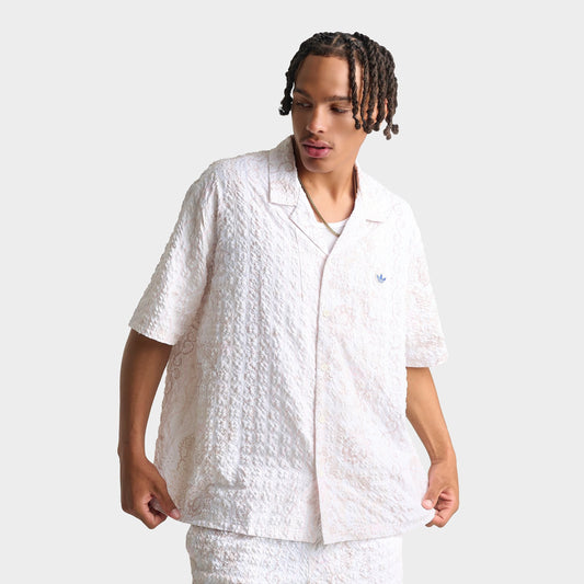 Men's adidas Originals Summer Glow Printed Seersucker Resort Shirt - Off White