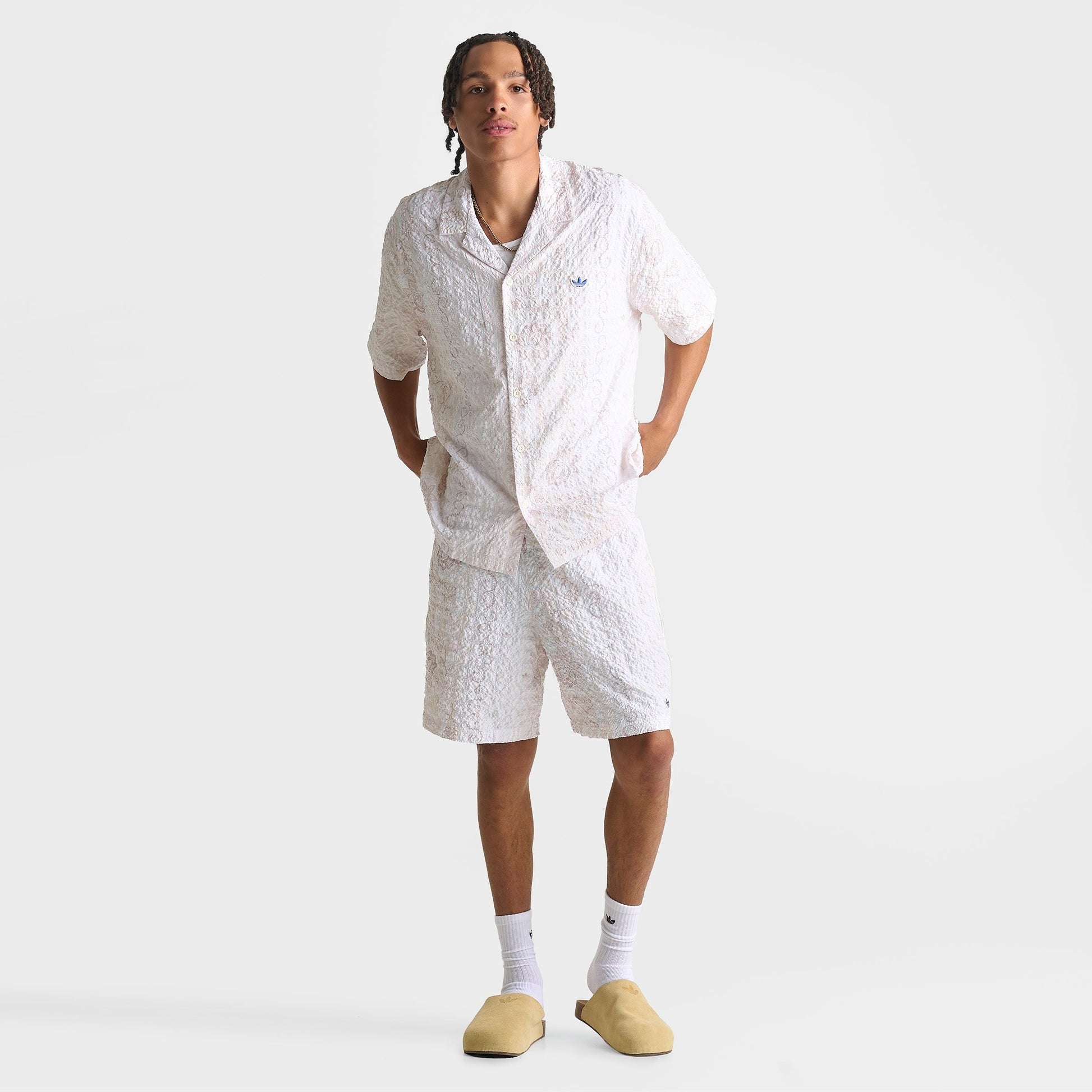 Men's adidas Originals Summer Glow Printed Seersucker Shorts - Off White