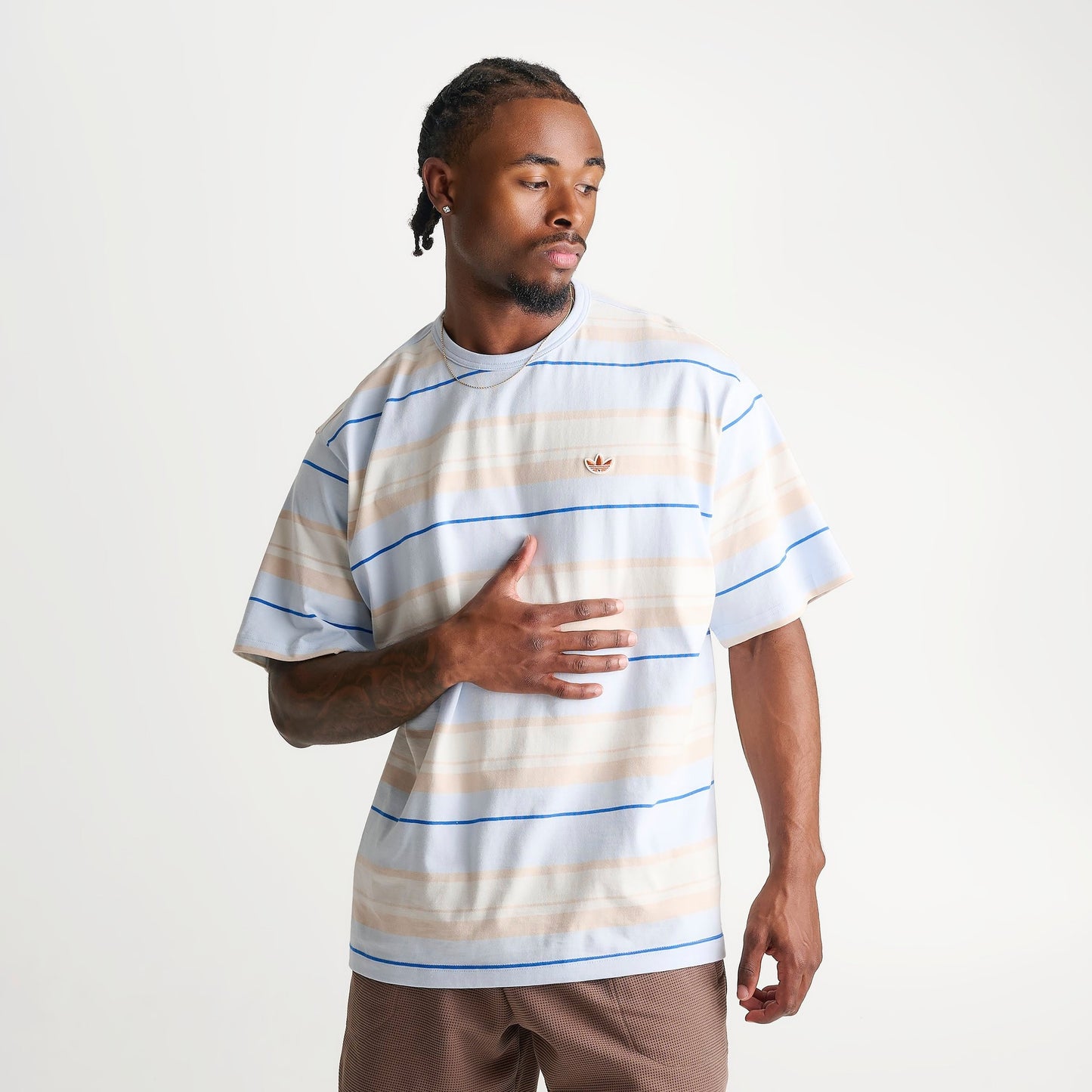 Men's adidas Originals Striped Crew T-Shirt - Crystal Sky