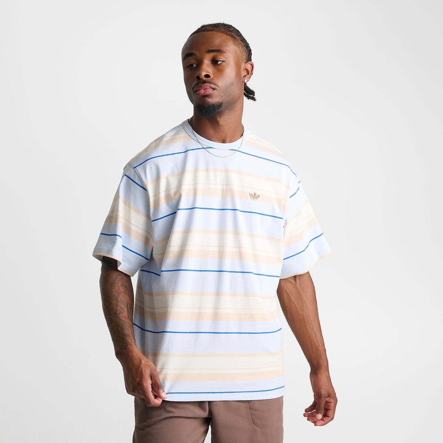 Men's adidas Originals Striped Crew T-Shirt - Crystal Sky