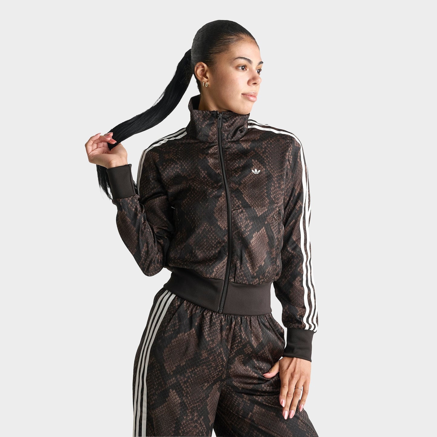 Women's adidas Originals Satin Snake Print Firebird Track Jacket - Earth Strata/Aurora Coffee