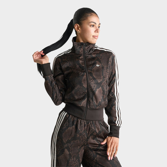Women's adidas Originals Satin Snake Print Firebird Track Jacket - Earth Strata/Aurora Coffee