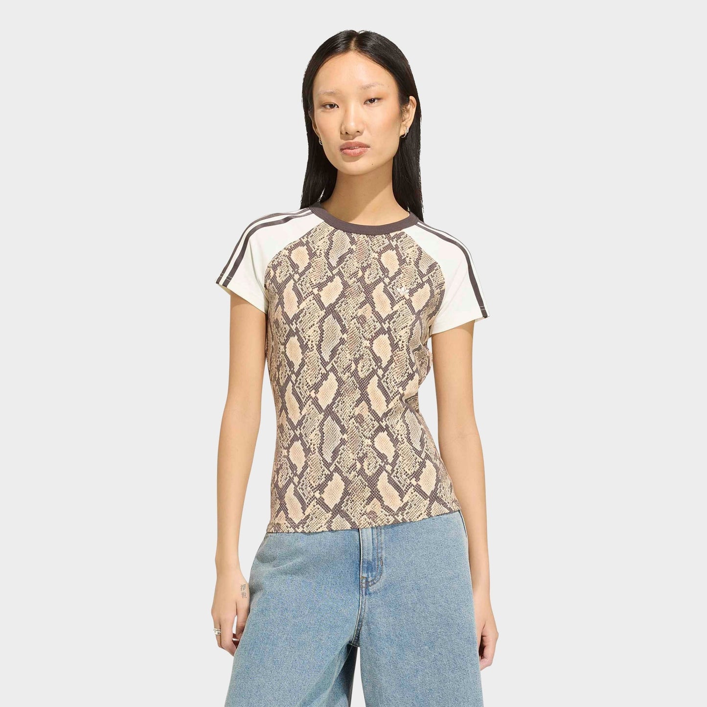 Women's adidas Originals Snakeskin Print Cali T-Shirt - Linen/Magic Beige